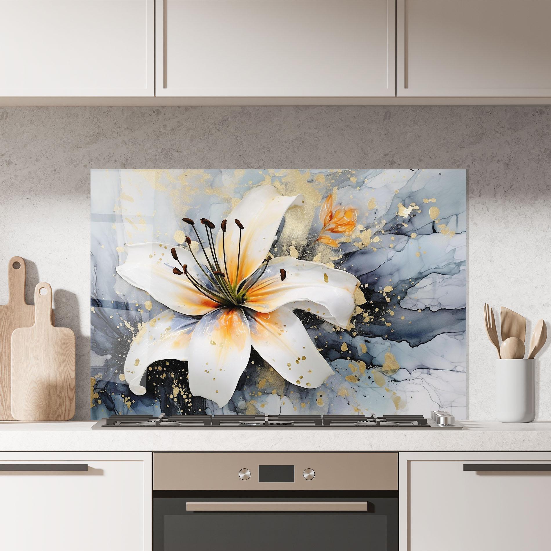 Стъклен панел за кухня Lily With Orange Painting mockup 7
