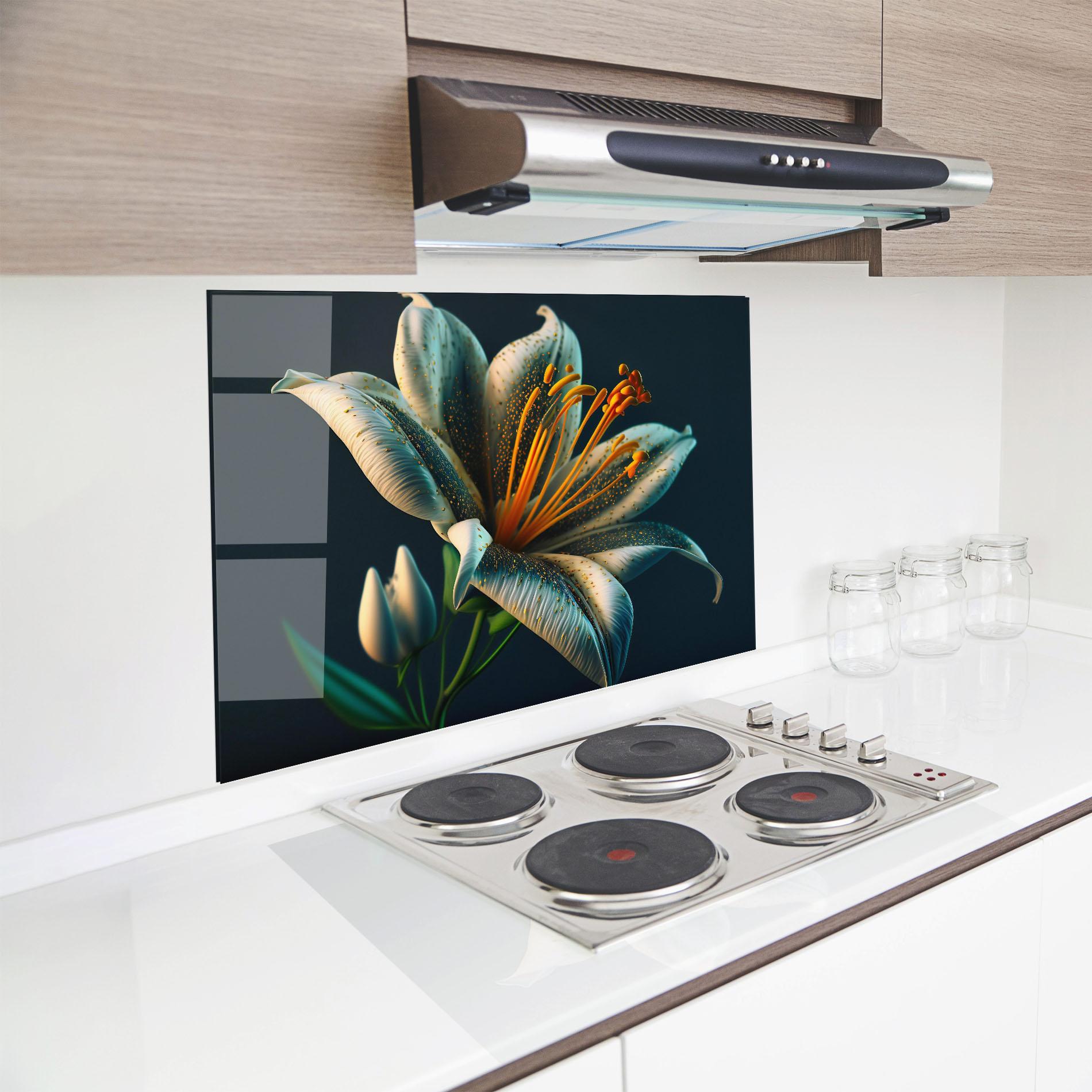 Стъклен панел за кухня Blue Grey Lily mockup 8