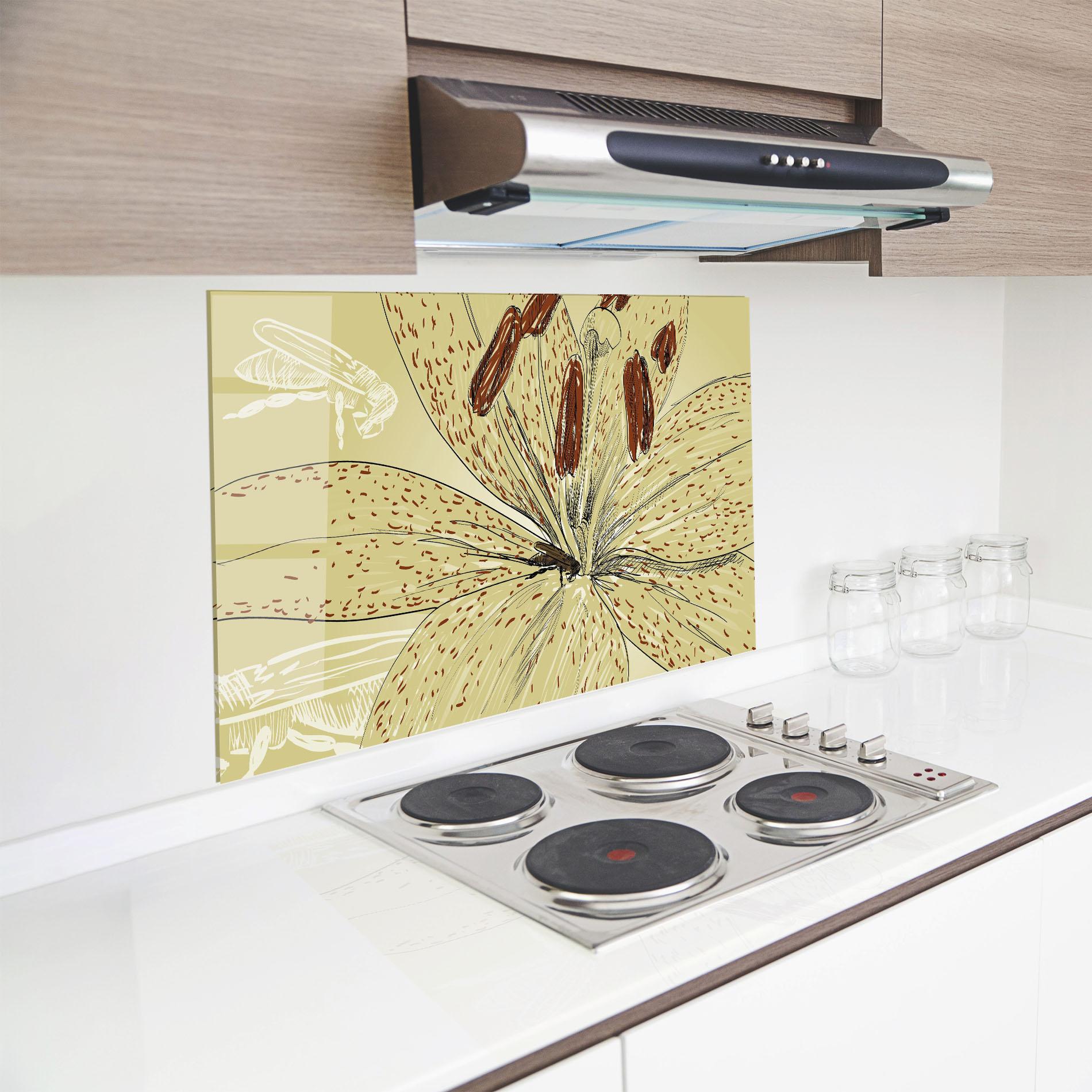 Стъклен панел за кухня Cream Lily Bee mockup 8