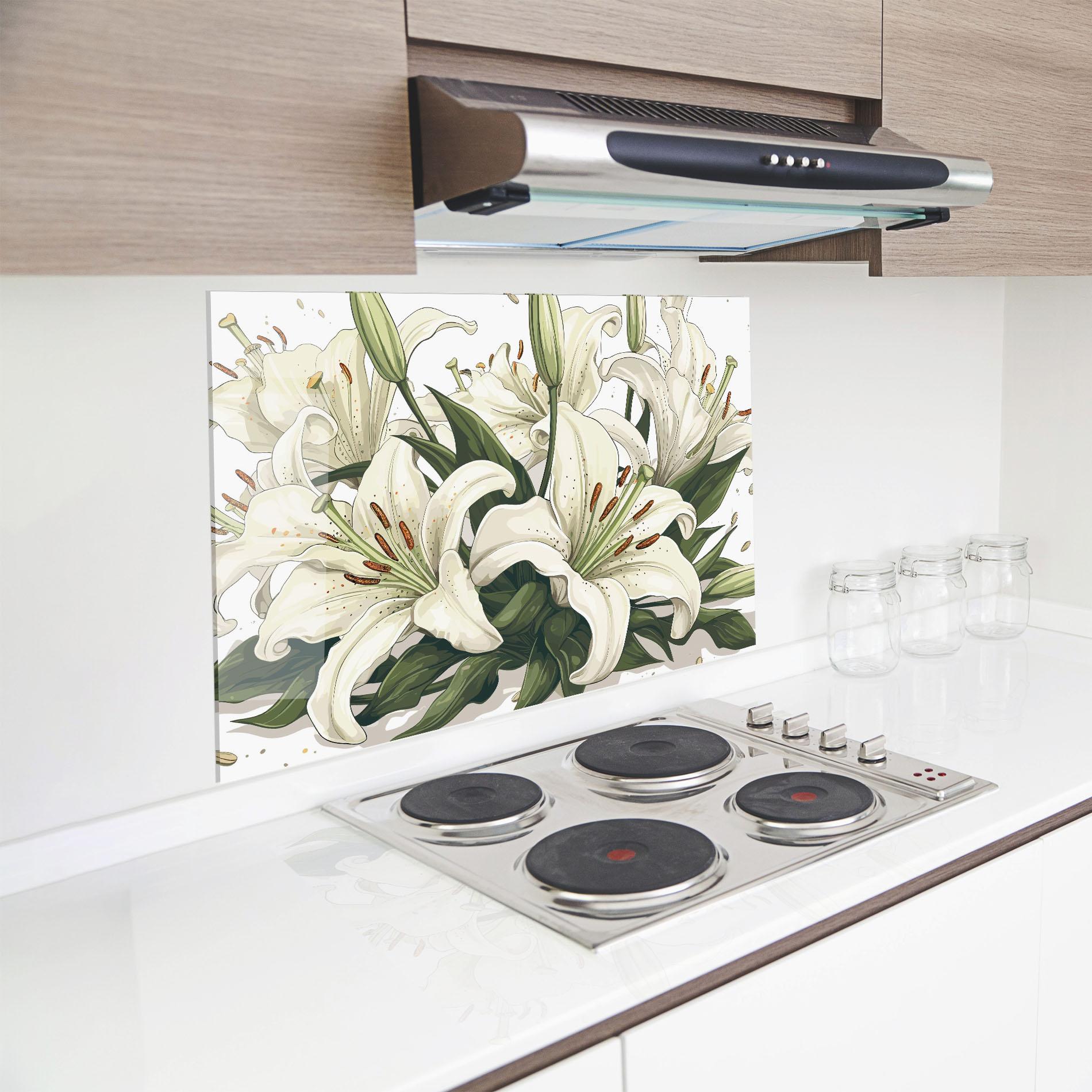 Стъклен панел за кухня Grey White Lily mockup 8