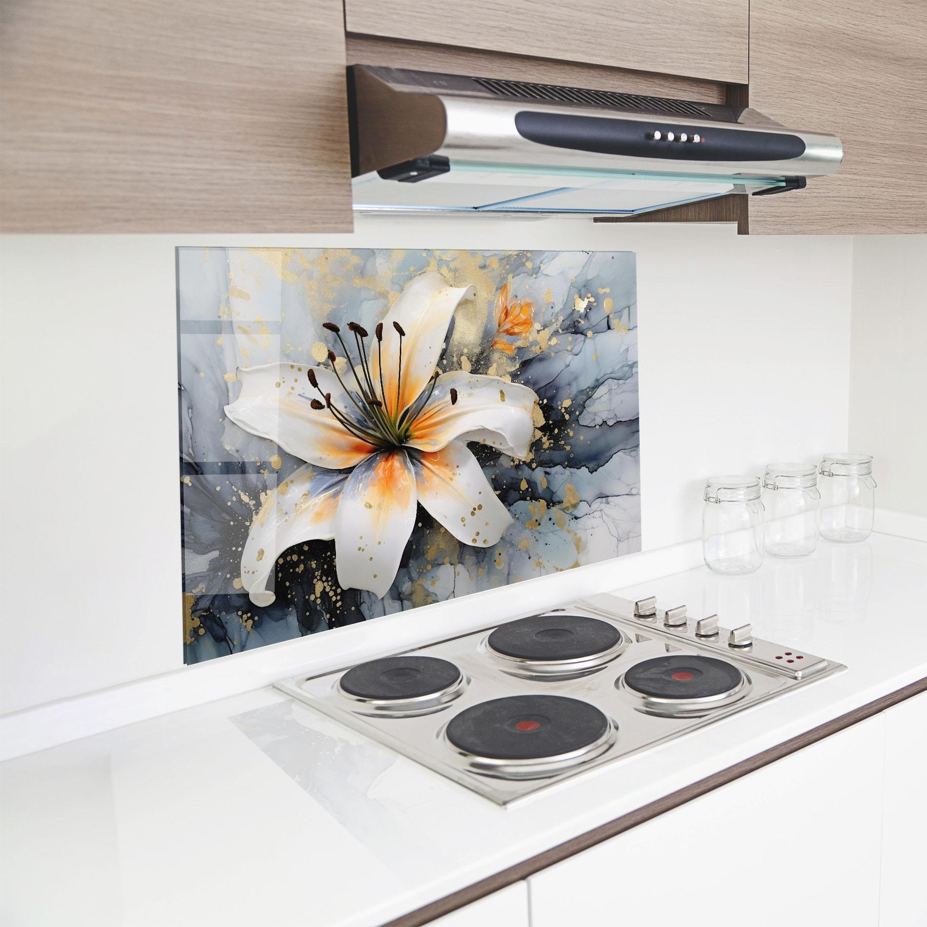 Стъклен панел за кухня Lily With Orange Painting mockup 8