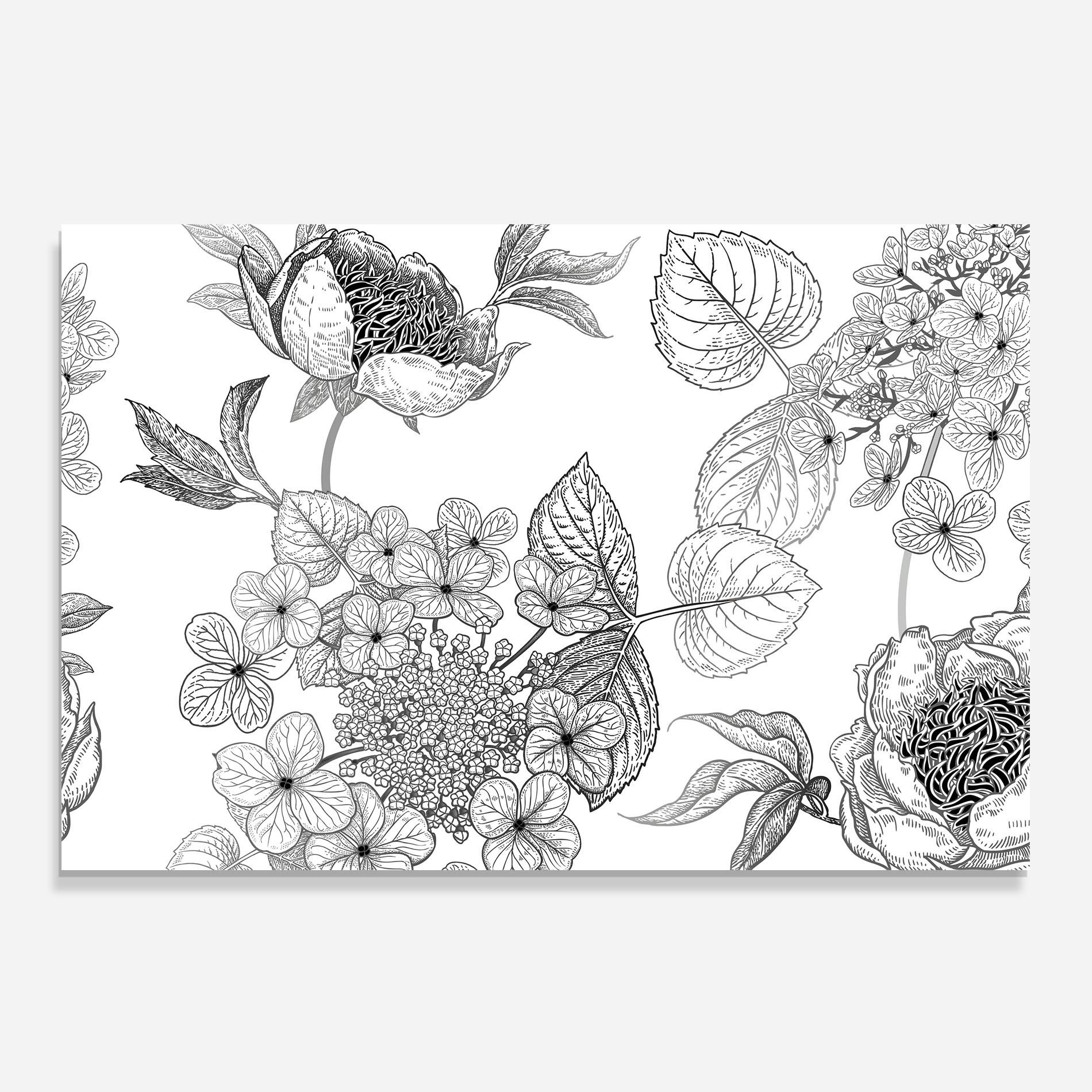 Стъклен панел за кухня Black Line Flower mockup 0