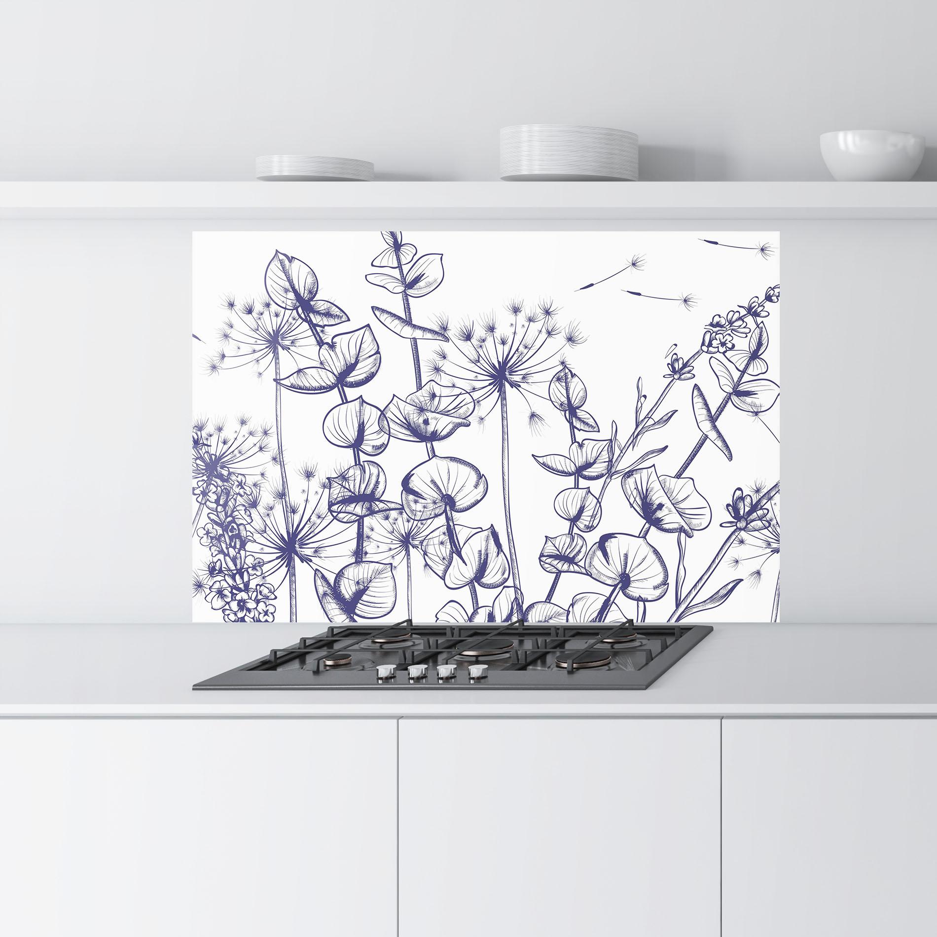 Стъклен панел за кухня Blue Line Plants mockup 9