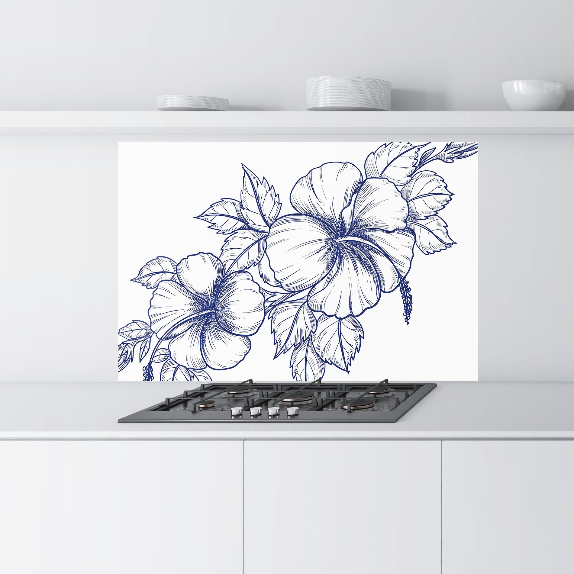 Стъклен панел за кухня Dark Blue Line Flower mockup 9