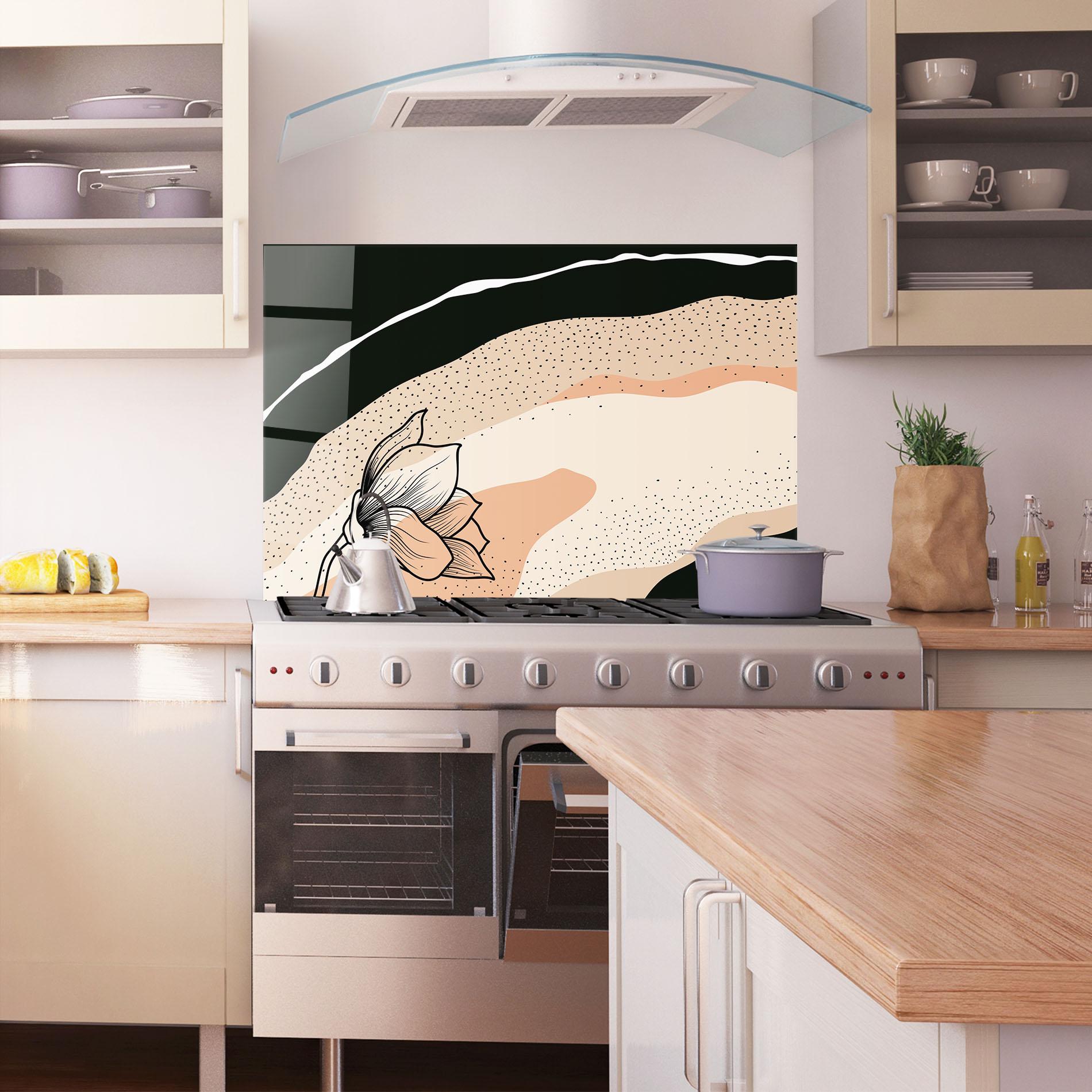 Стъклен панел за кухня Black Line Art Plant mockup 1