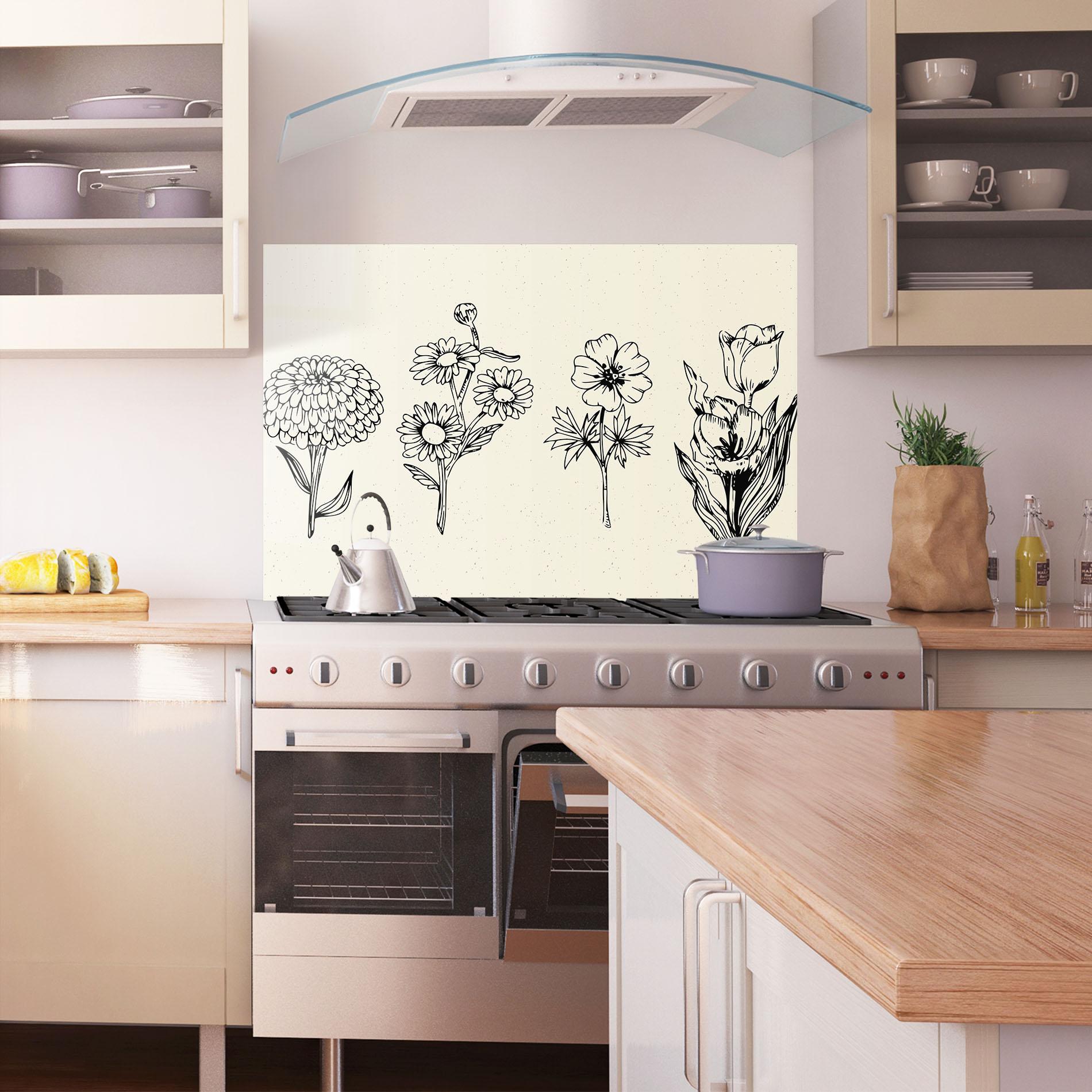 Стъклен панел за кухня Black Line Cream mockup 1