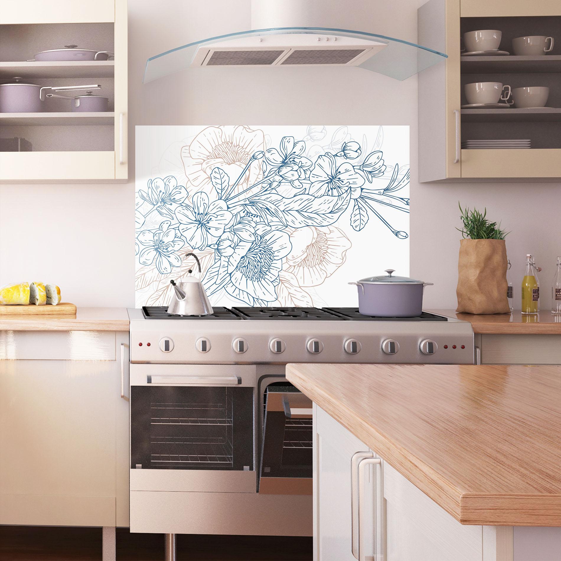 Стъклен панел за кухня Blue Cream Line mockup 1