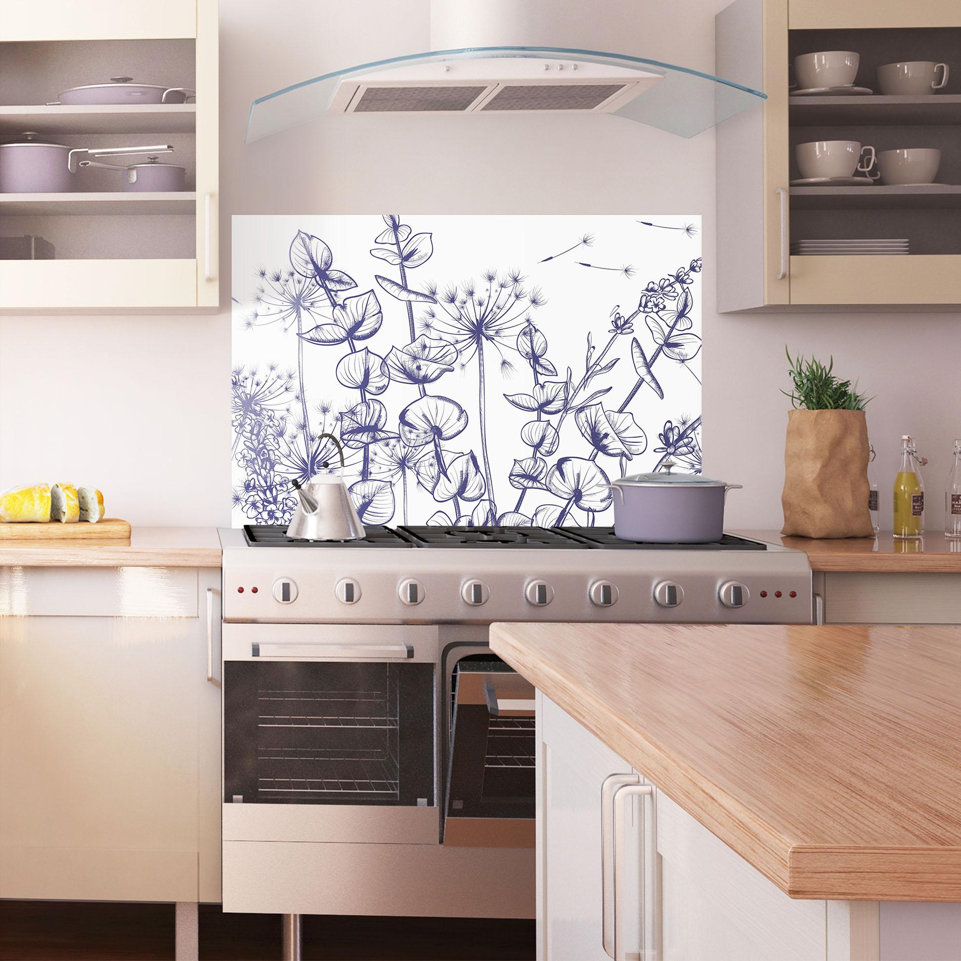 Стъклен панел за кухня Blue Line Plants mockup 1