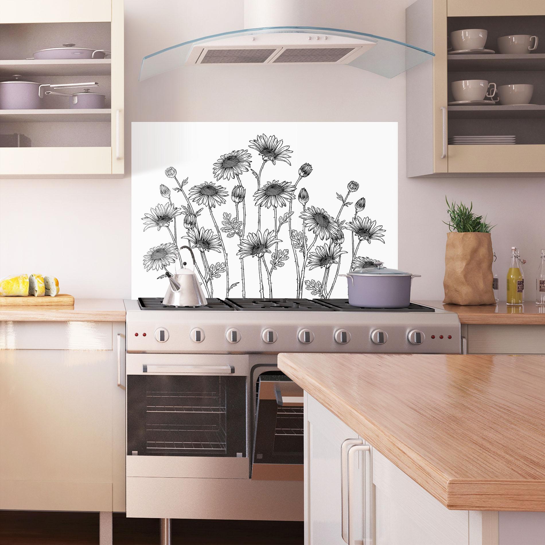 Стъклен панел за кухня Daisy Black Line mockup 1