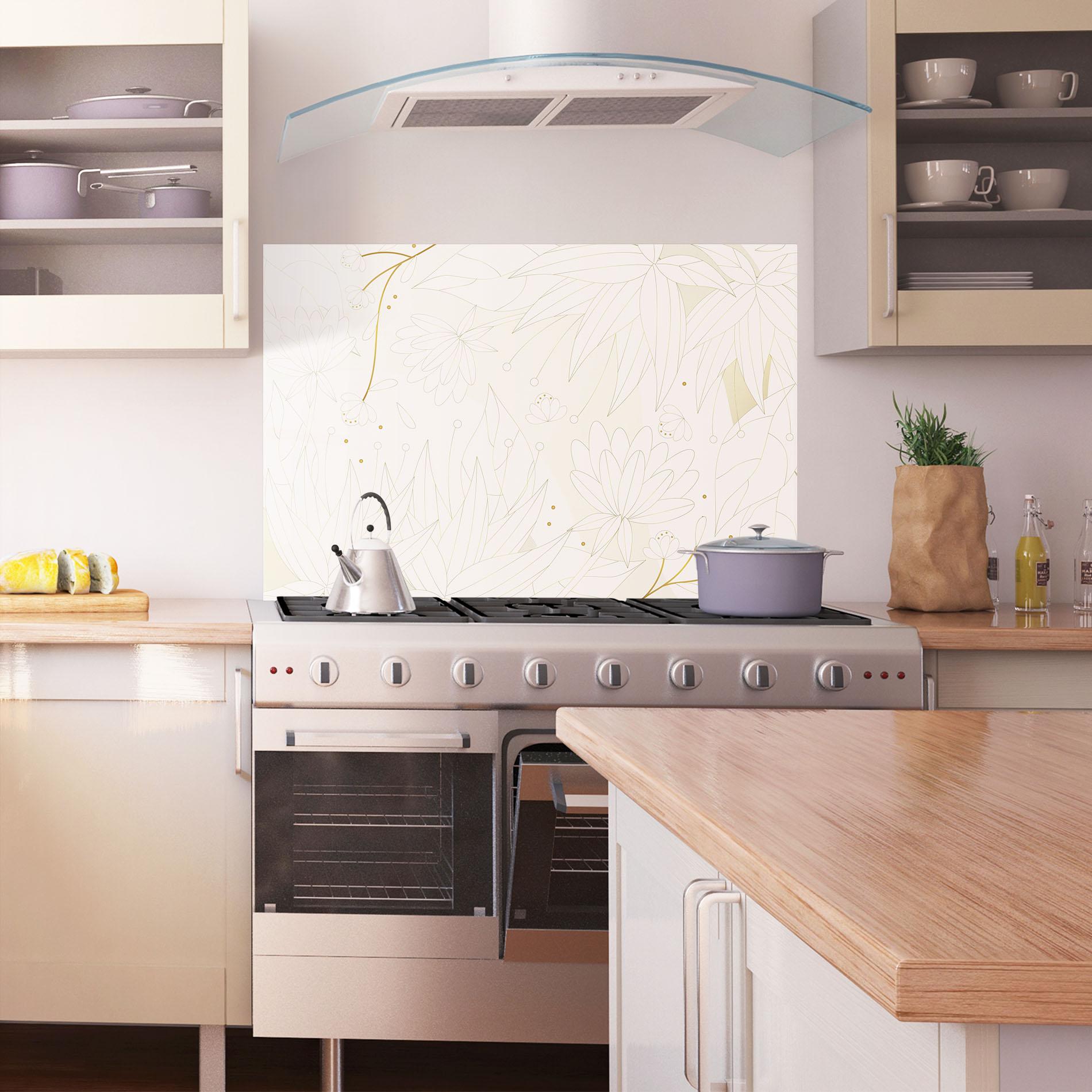Стъклен панел за кухня Flower Cream Line mockup 1