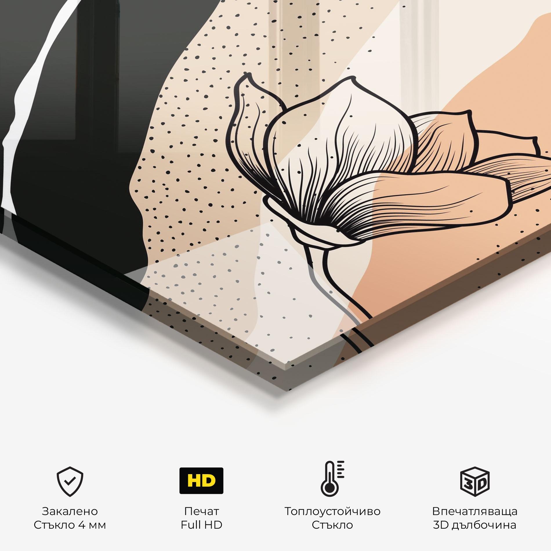 Стъклен панел за кухня Black Line Art Plant mockup 2