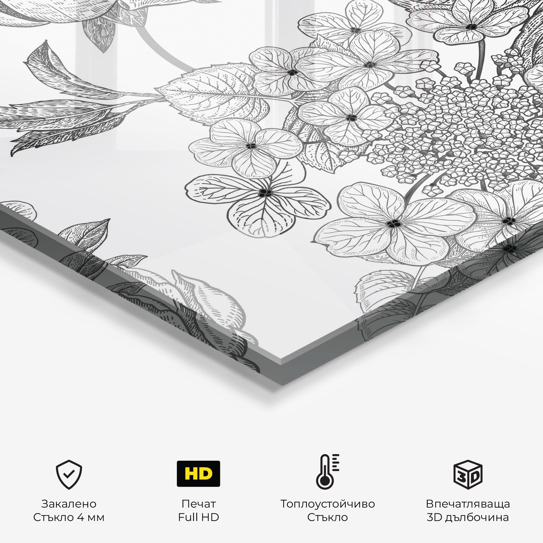 Стъклен панел за кухня Black Line Flower mockup 2