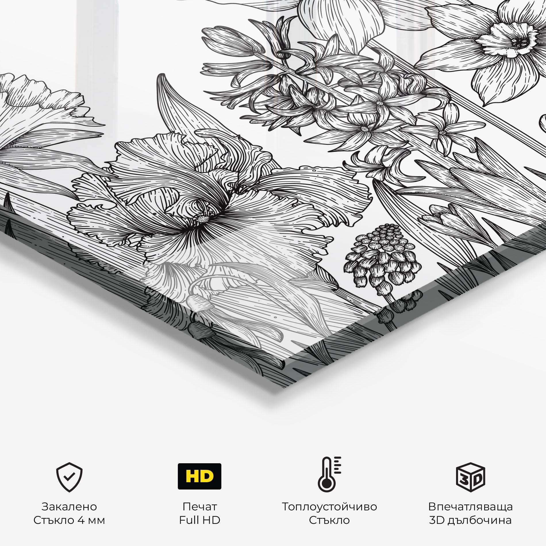 Стъклен панел за кухня Black Line Plant mockup 2