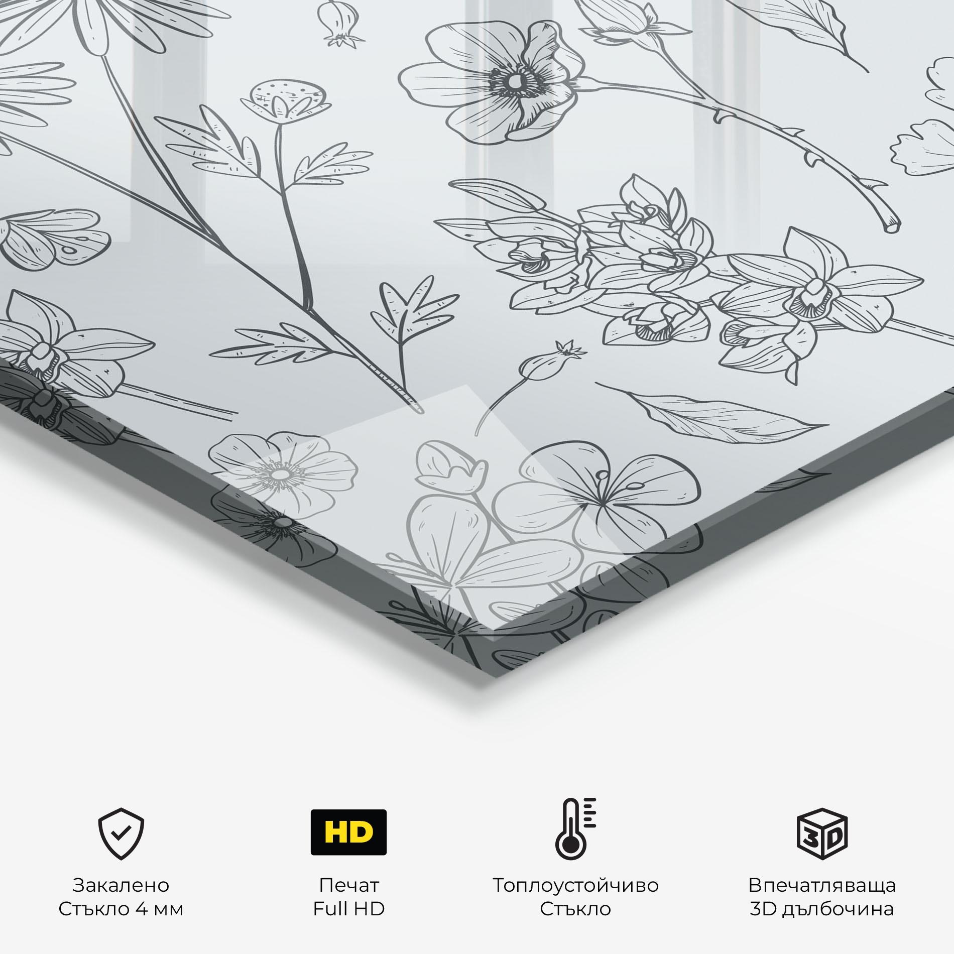 Стъклен панел за кухня Blue Flower Line mockup 2