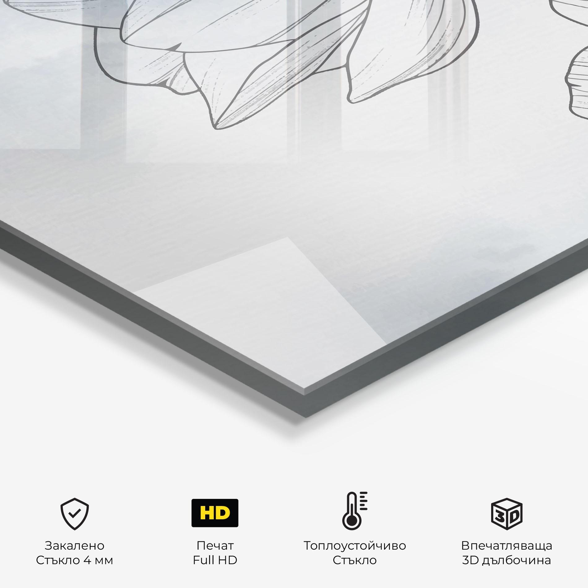 Стъклен панел за кухня Blue Line Flower mockup 2