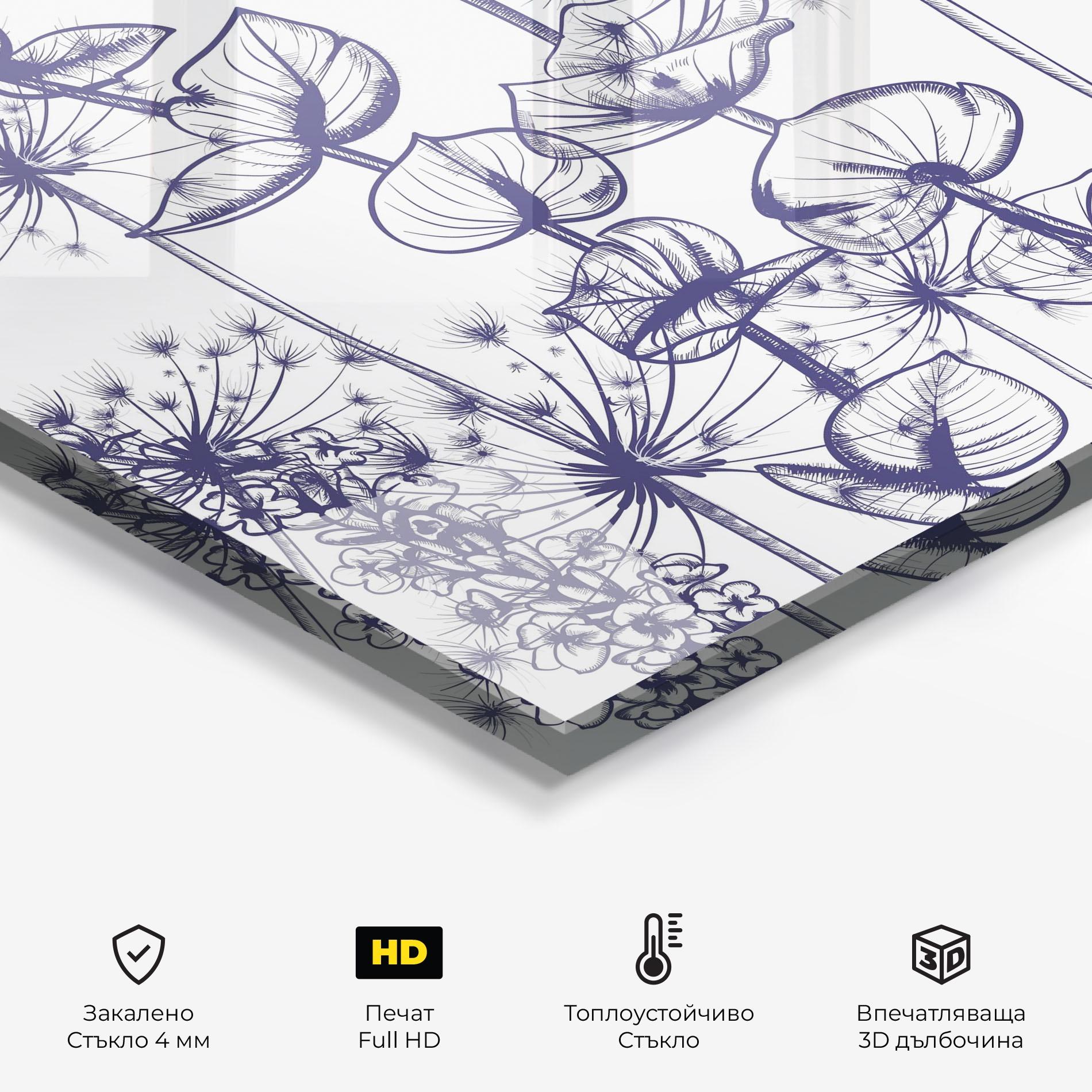 Стъклен панел за кухня Blue Line Plants mockup 2