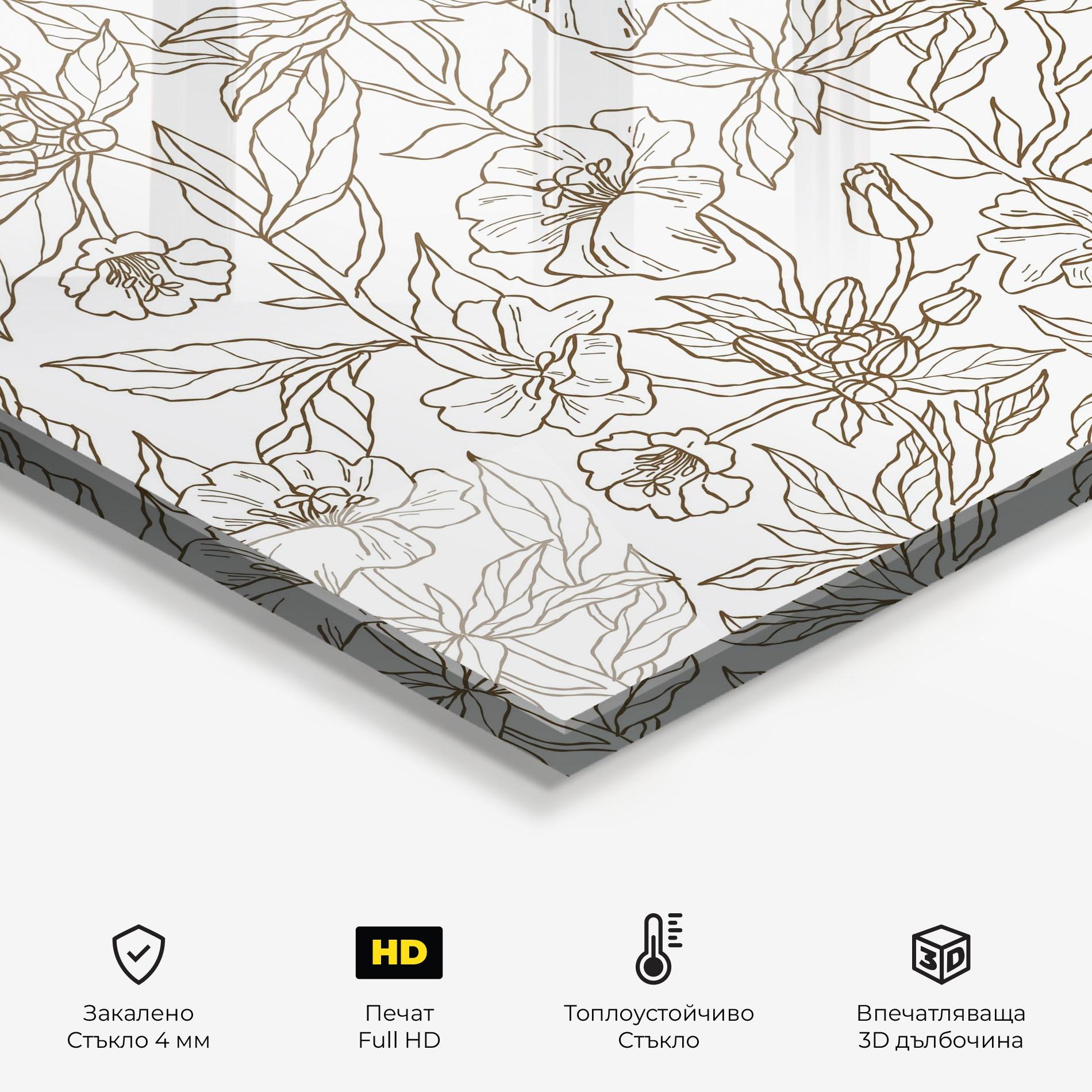 Стъклен панел за кухня Cream Line Flowers mockup 2