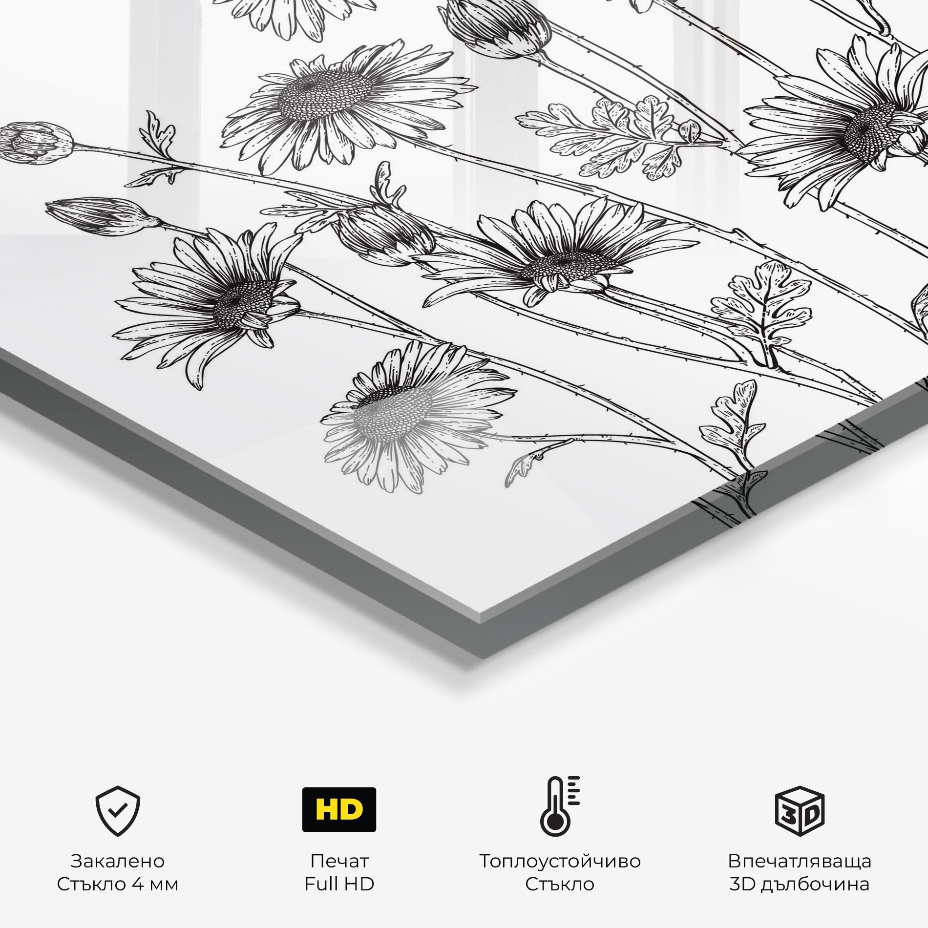 Стъклен панел за кухня Daisy Black Line mockup 2