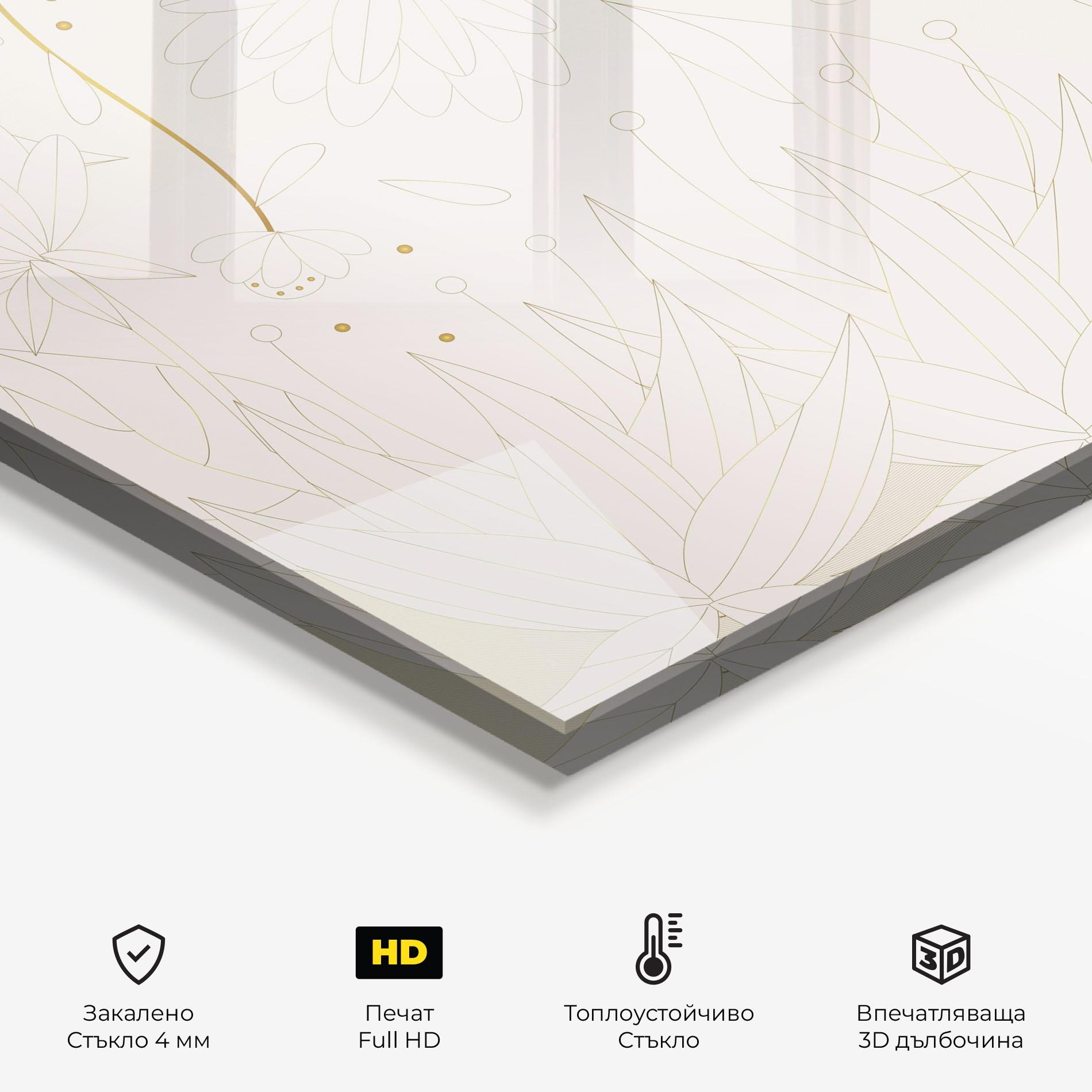 Стъклен панел за кухня Flower Cream Line mockup 2