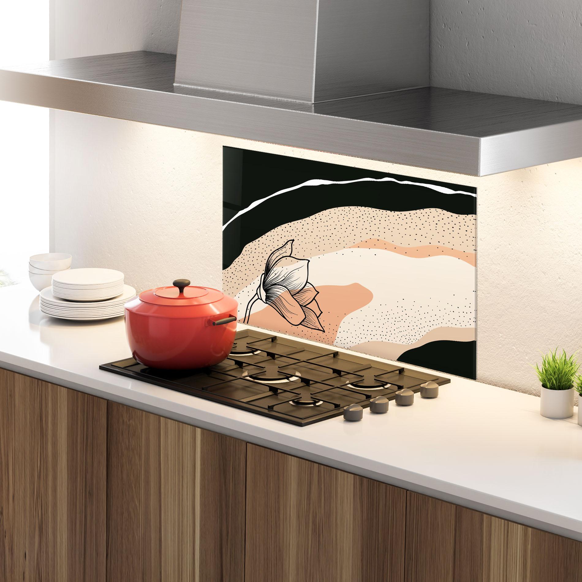 Стъклен панел за кухня Black Line Art Plant mockup 4