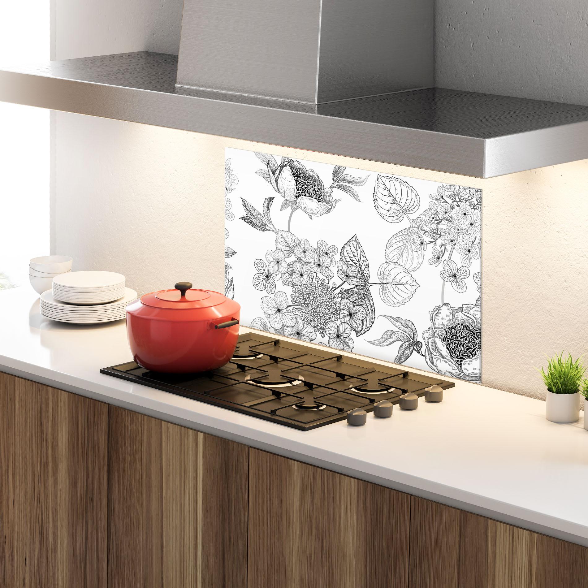 Стъклен панел за кухня Black Line Flower mockup 4