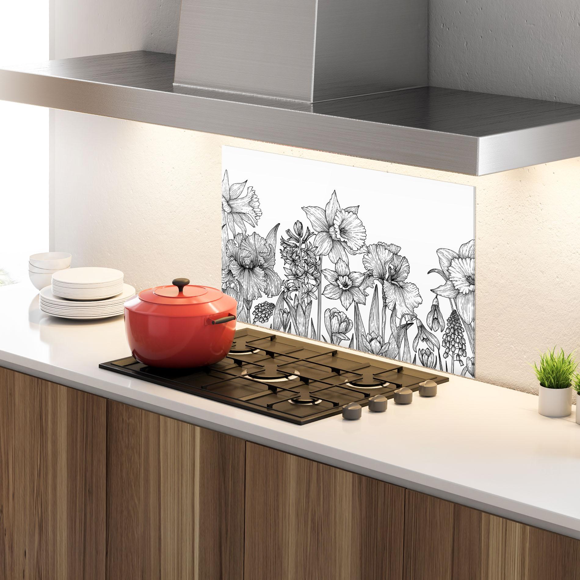 Стъклен панел за кухня Black Line Plant mockup 4