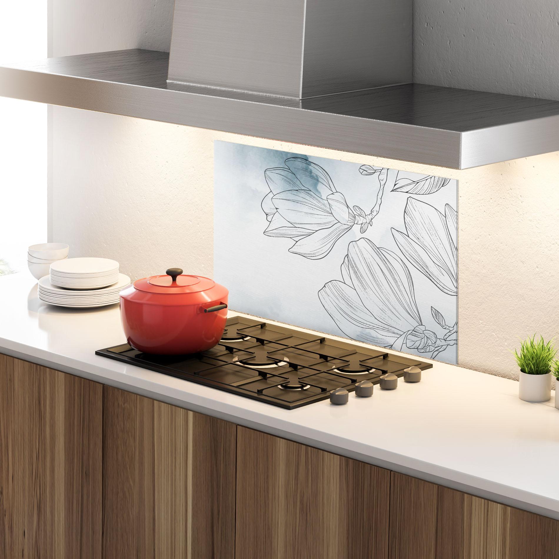 Стъклен панел за кухня Blue Line Flower mockup 4