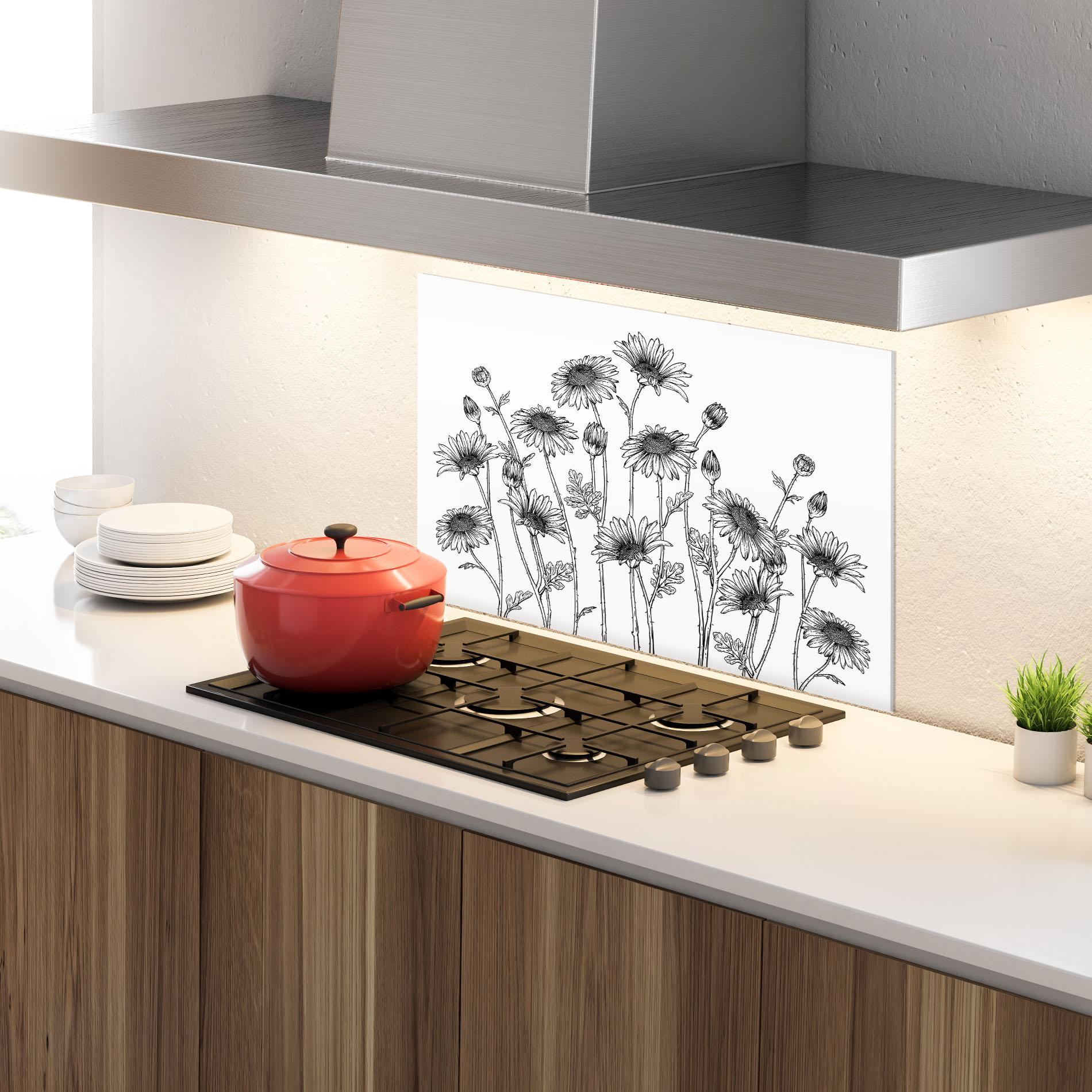 Стъклен панел за кухня Daisy Black Line mockup 4