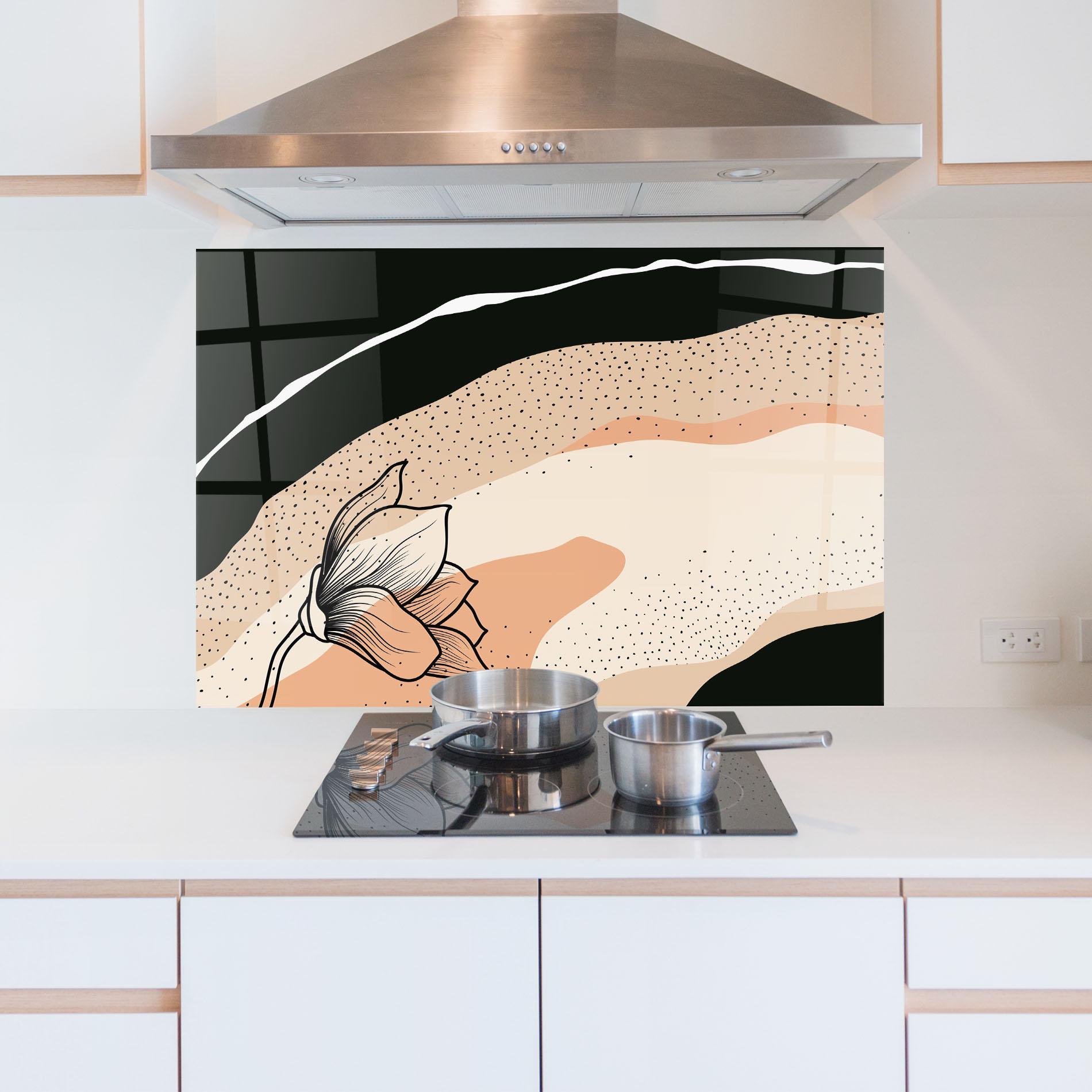 Стъклен панел за кухня Black Line Art Plant mockup 5