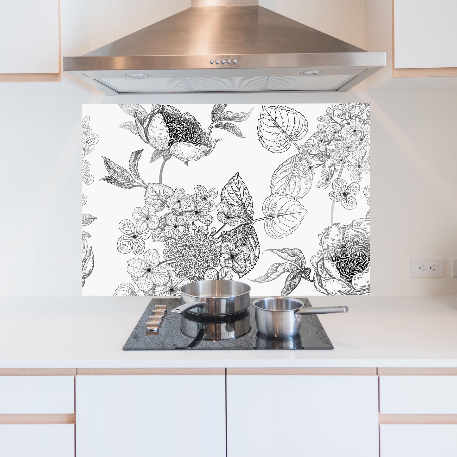 Стъклен панел за кухня Black Line Flower mockup 5