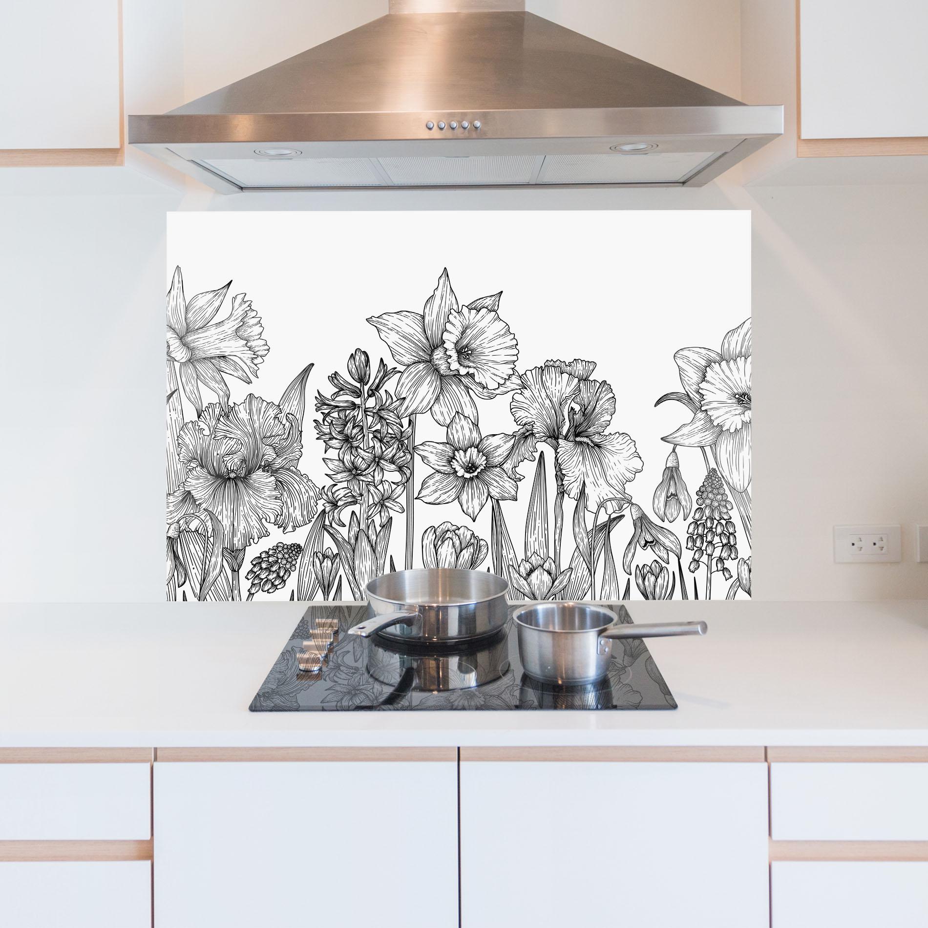 Стъклен панел за кухня Black Line Plant mockup 5