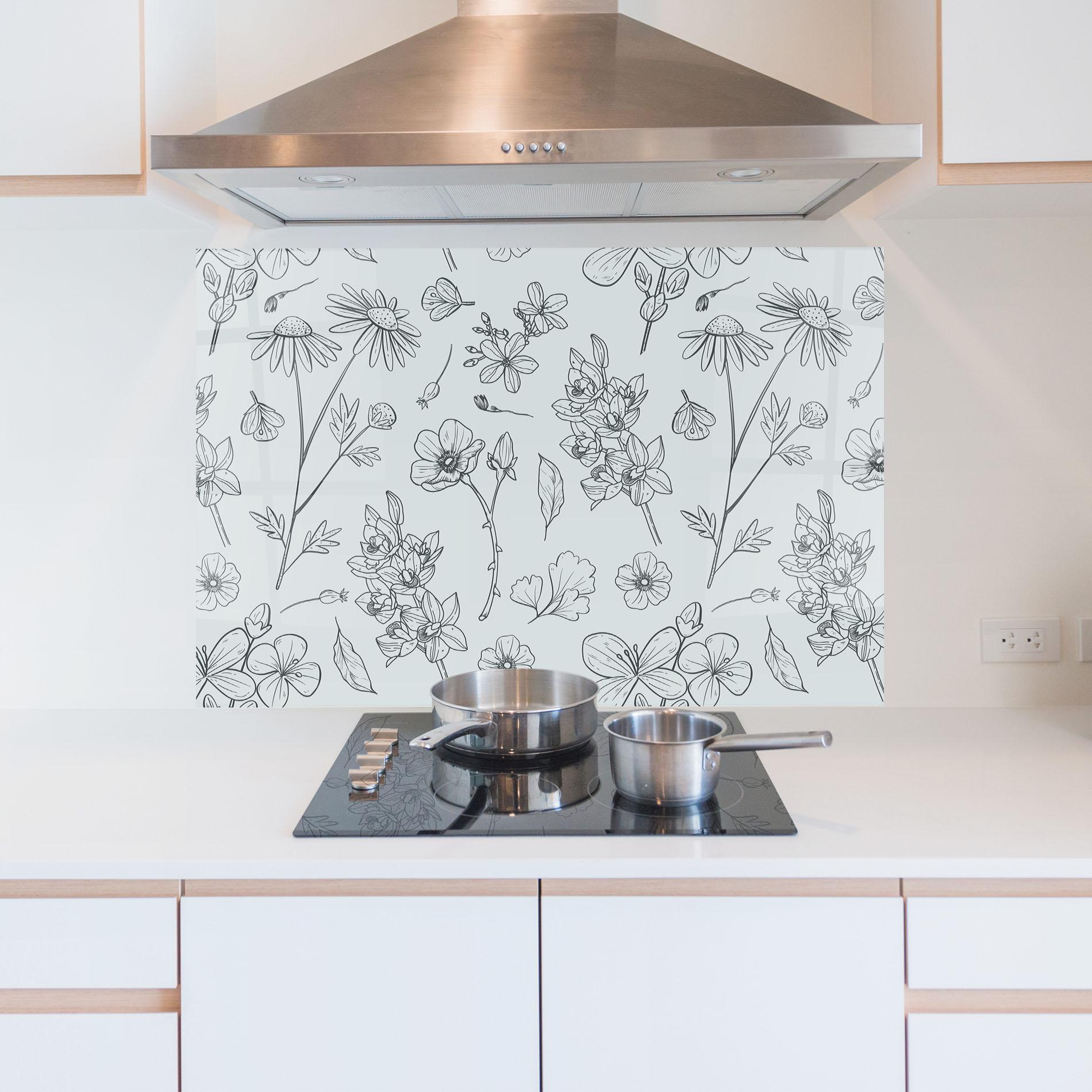 Стъклен панел за кухня Blue Flower Line mockup 5