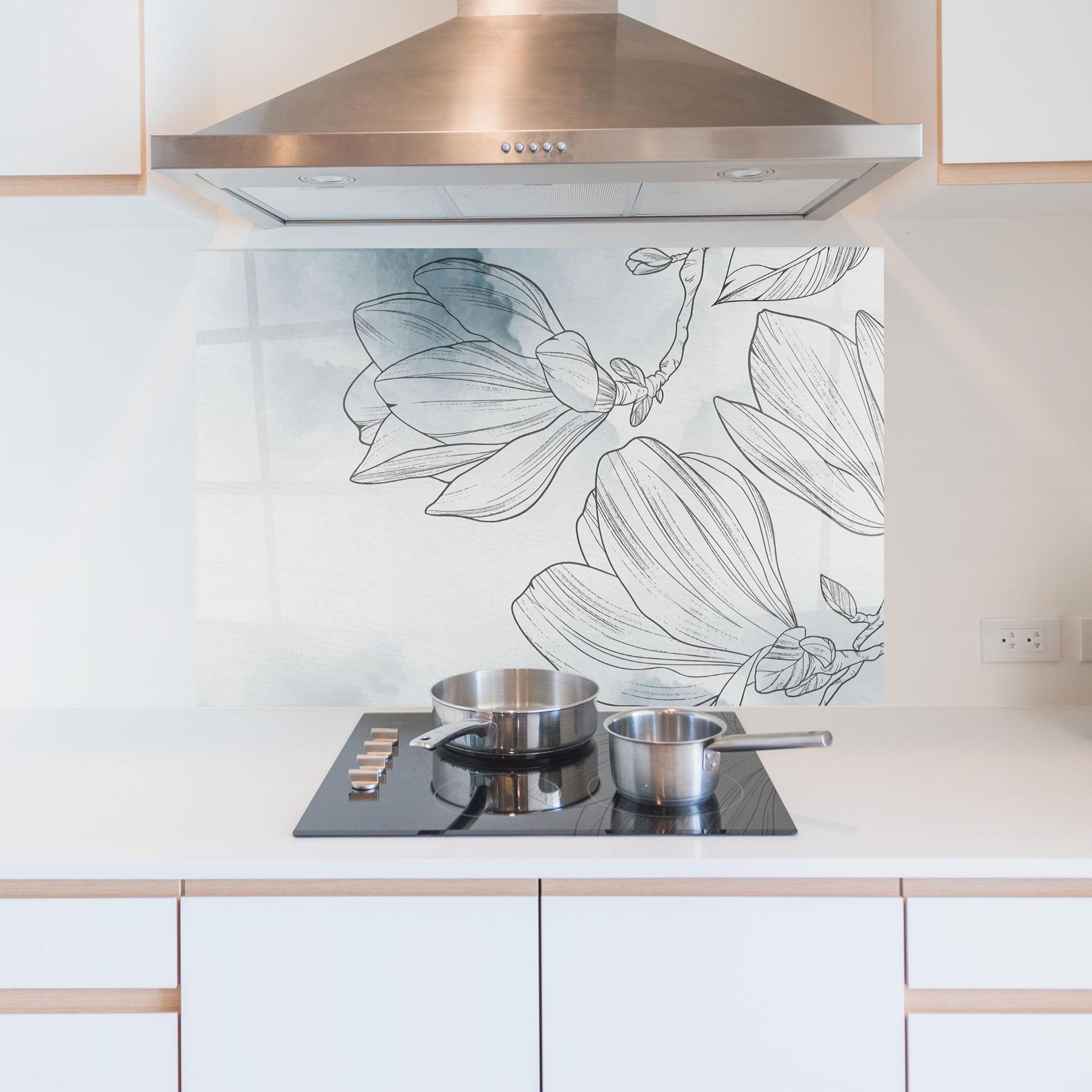 Стъклен панел за кухня Blue Line Flower mockup 5