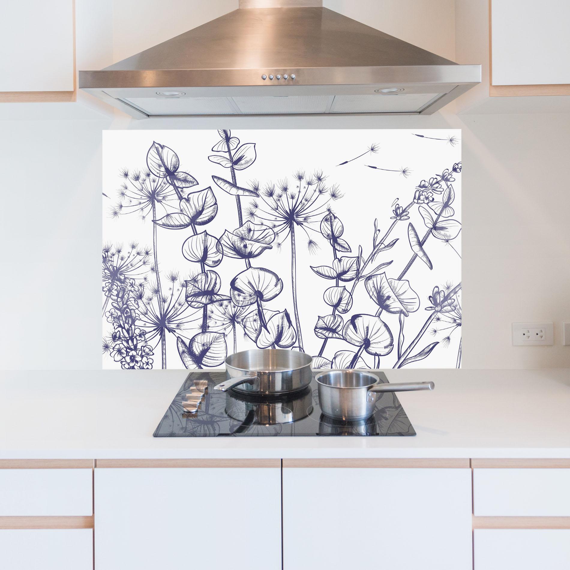 Стъклен панел за кухня Blue Line Plants mockup 5