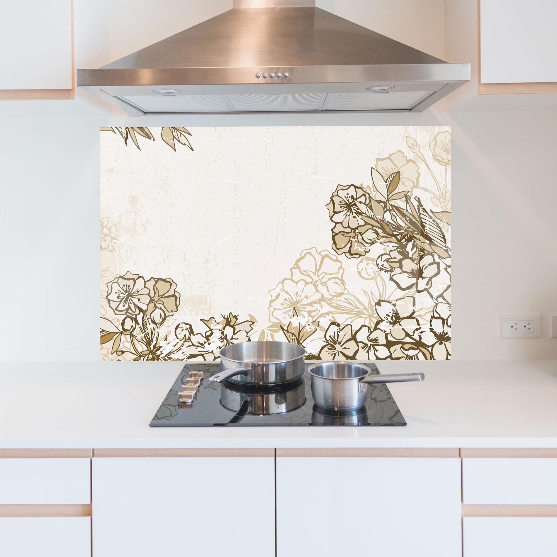 Стъклен панел за кухня Cream Brown Flower mockup 5