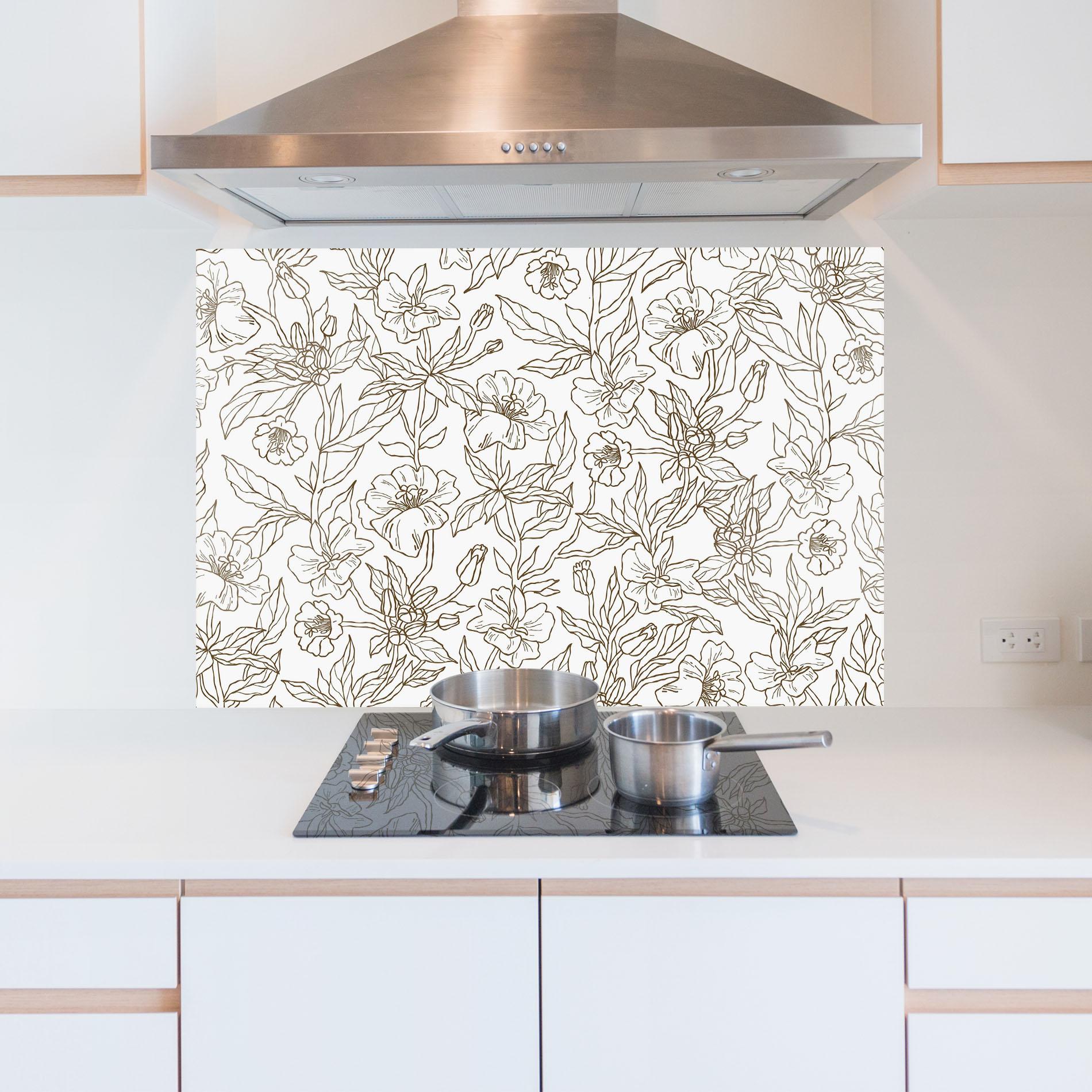 Стъклен панел за кухня Cream Line Flowers mockup 5