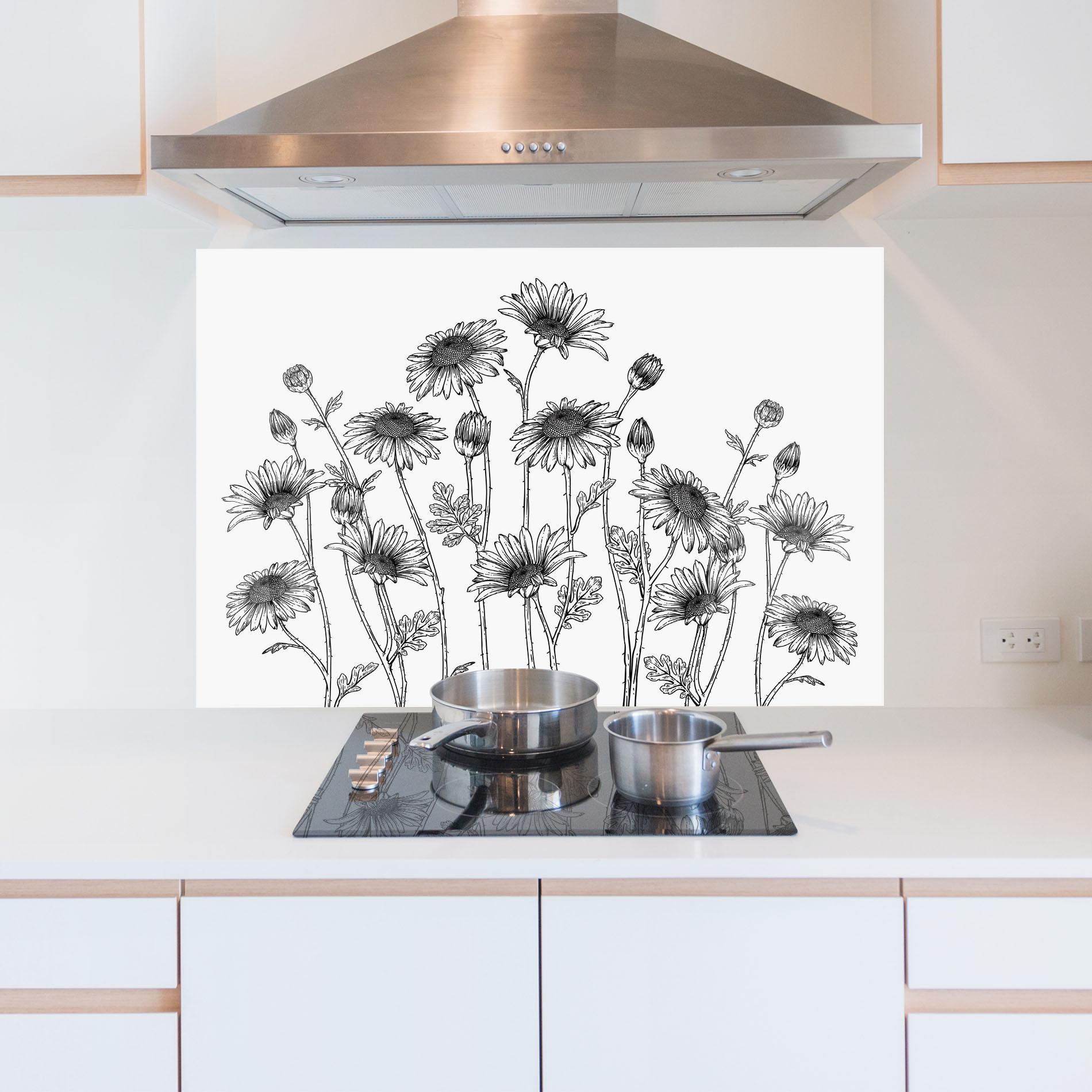 Стъклен панел за кухня Daisy Black Line mockup 5