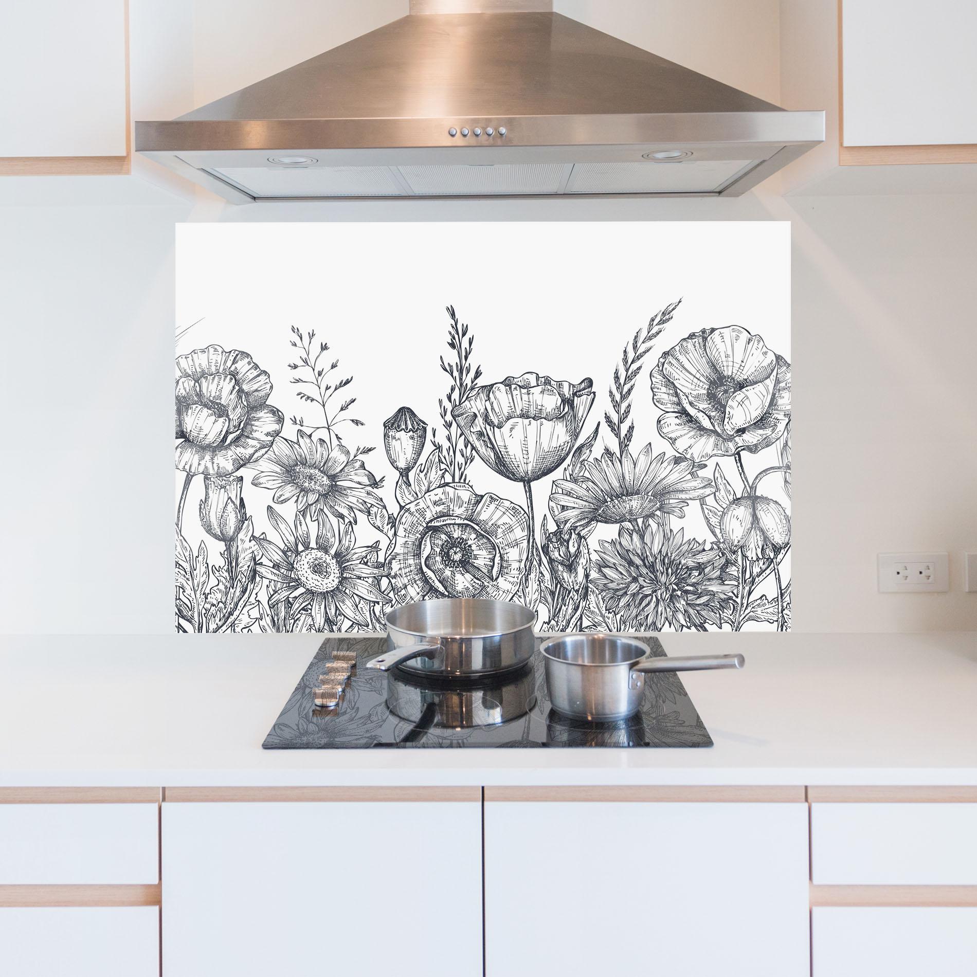 Стъклен панел за кухня Flower Grey Line mockup 5