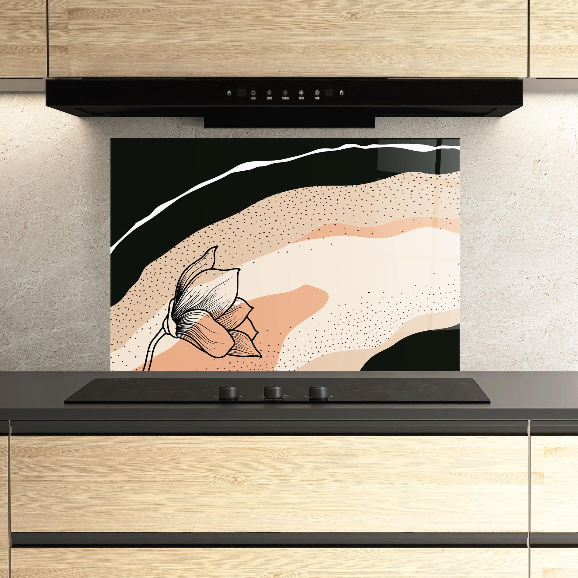 Стъклен панел за кухня Black Line Art Plant mockup 3