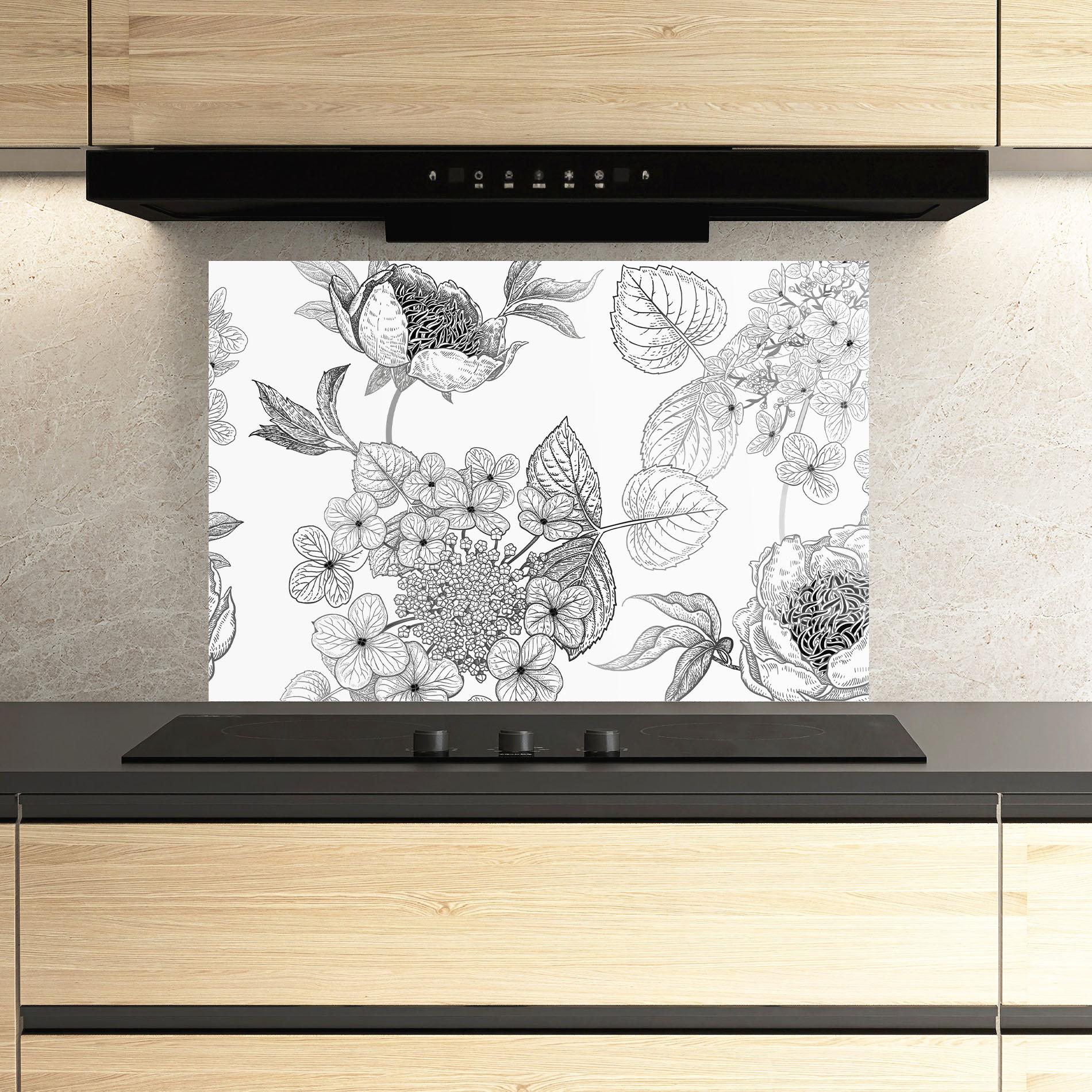 Стъклен панел за кухня Black Line Flower mockup 3