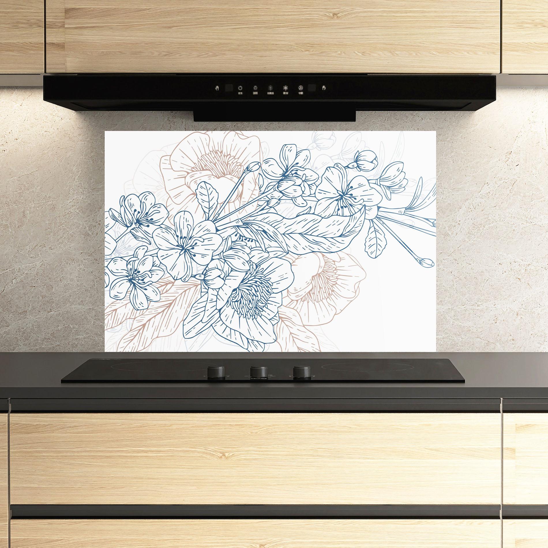 Стъклен панел за кухня Blue Cream Line mockup 3