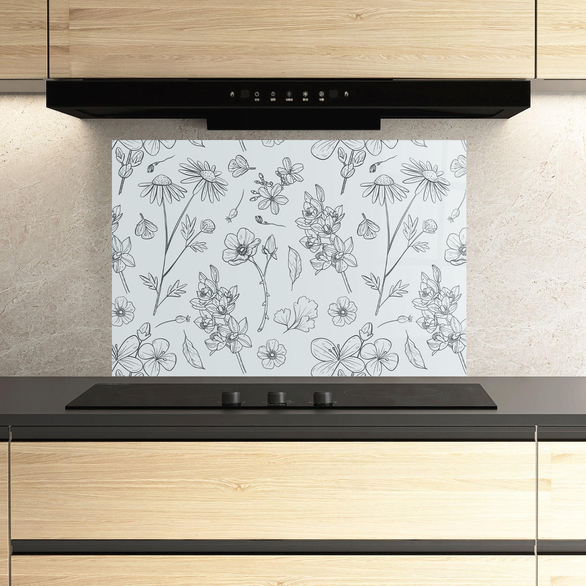 Стъклен панел за кухня Blue Flower Line mockup 3