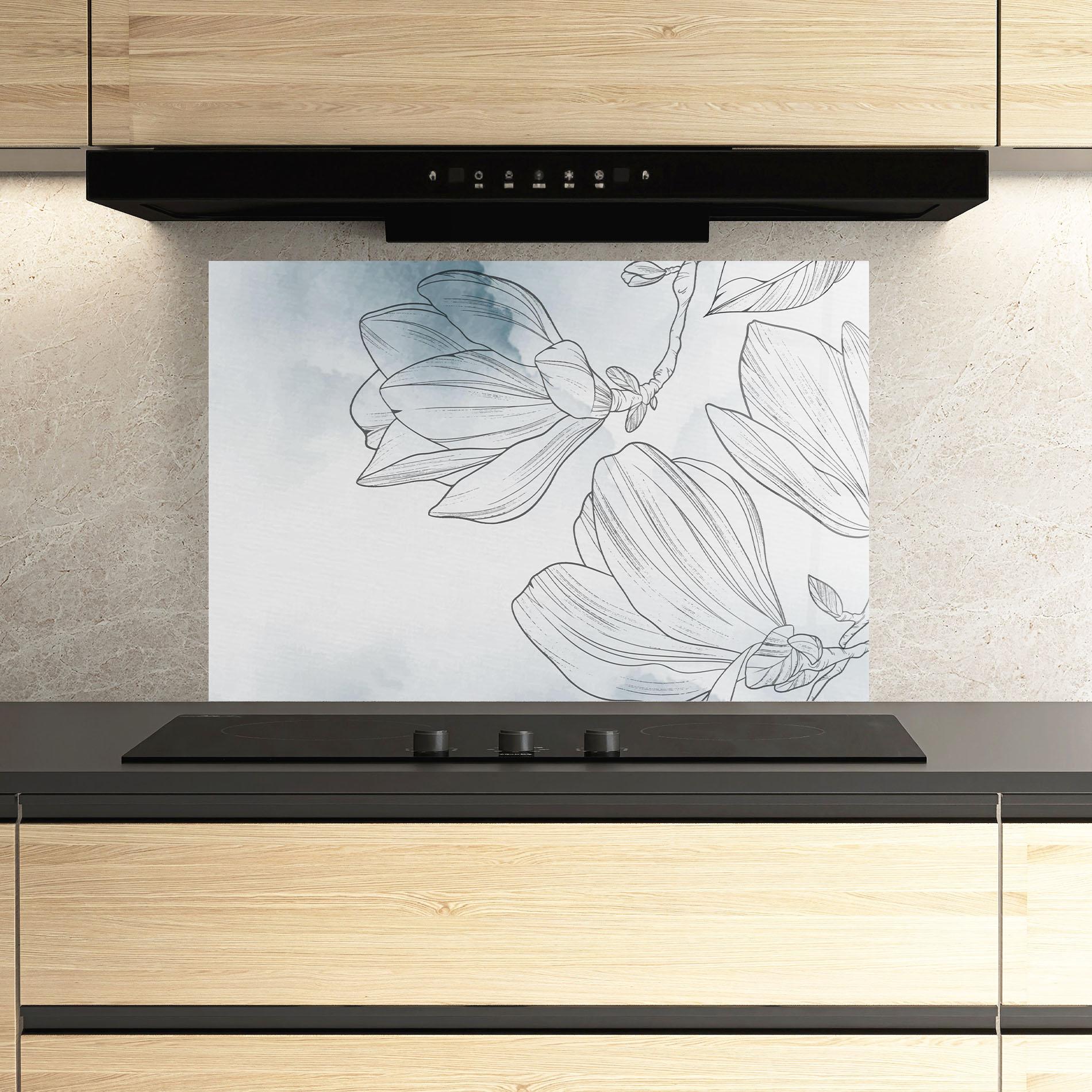 Стъклен панел за кухня Blue Line Flower mockup 3