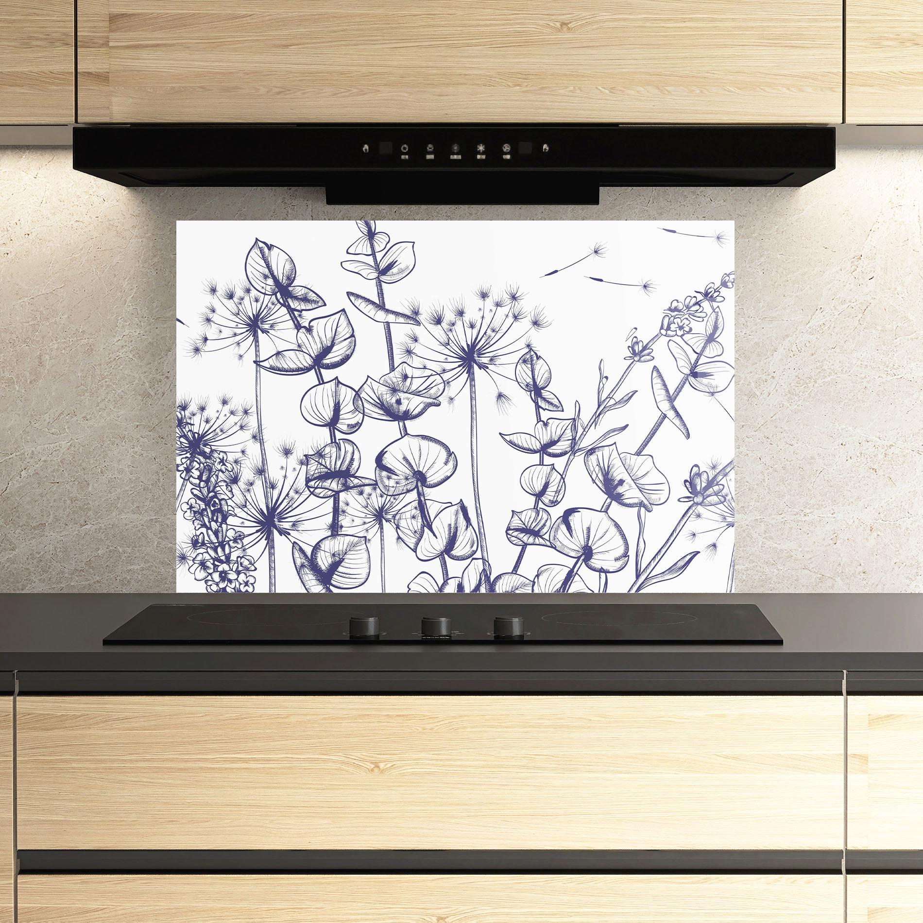 Стъклен панел за кухня Blue Line Plants mockup 3