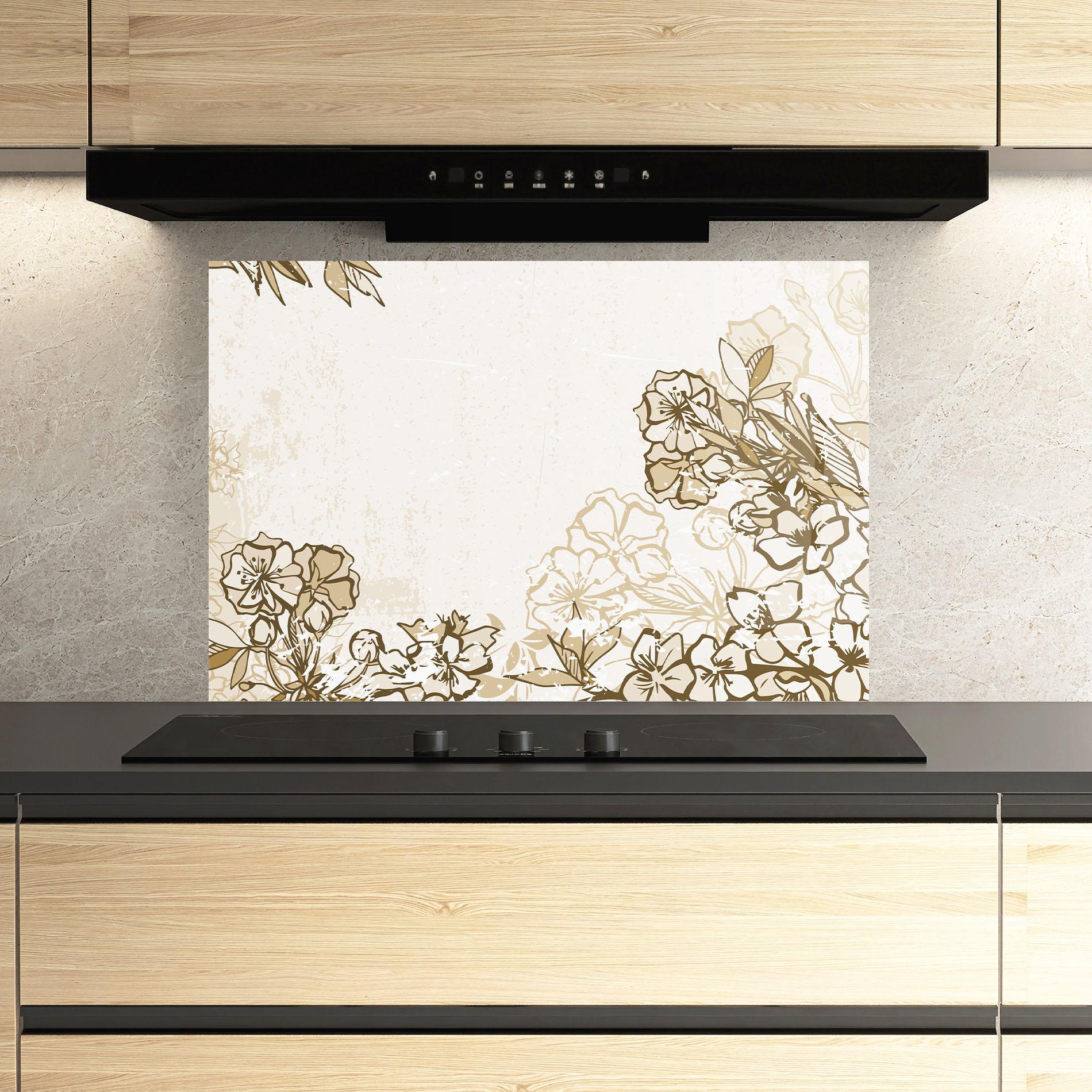 Стъклен панел за кухня Cream Brown Flower mockup 3