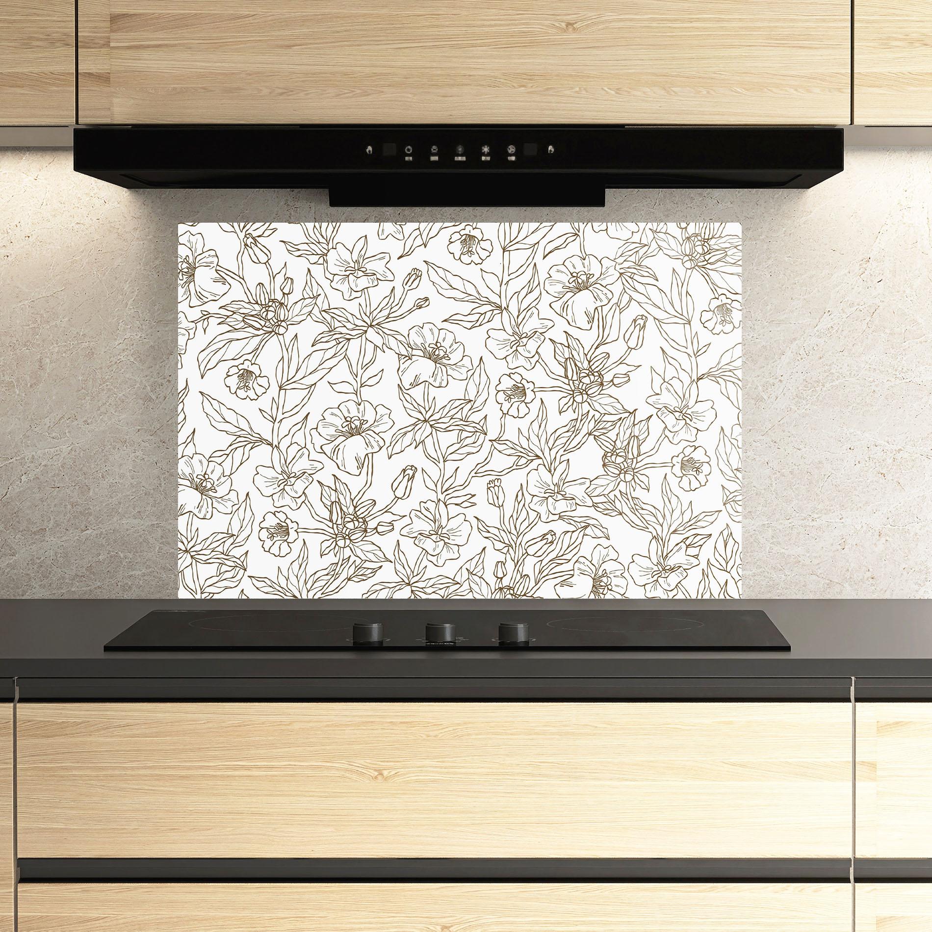 Стъклен панел за кухня Cream Line Flowers mockup 3