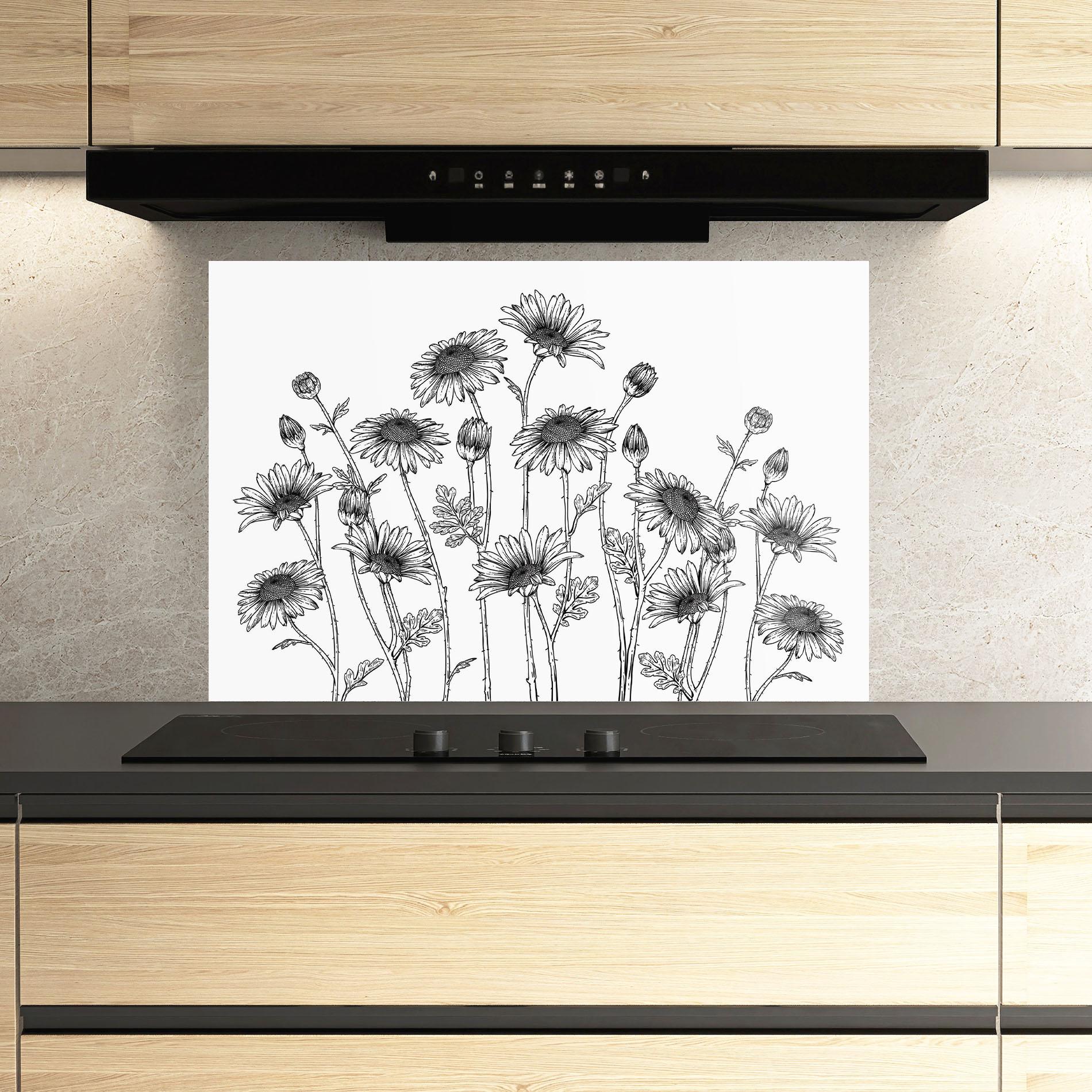 Стъклен панел за кухня Daisy Black Line mockup 3