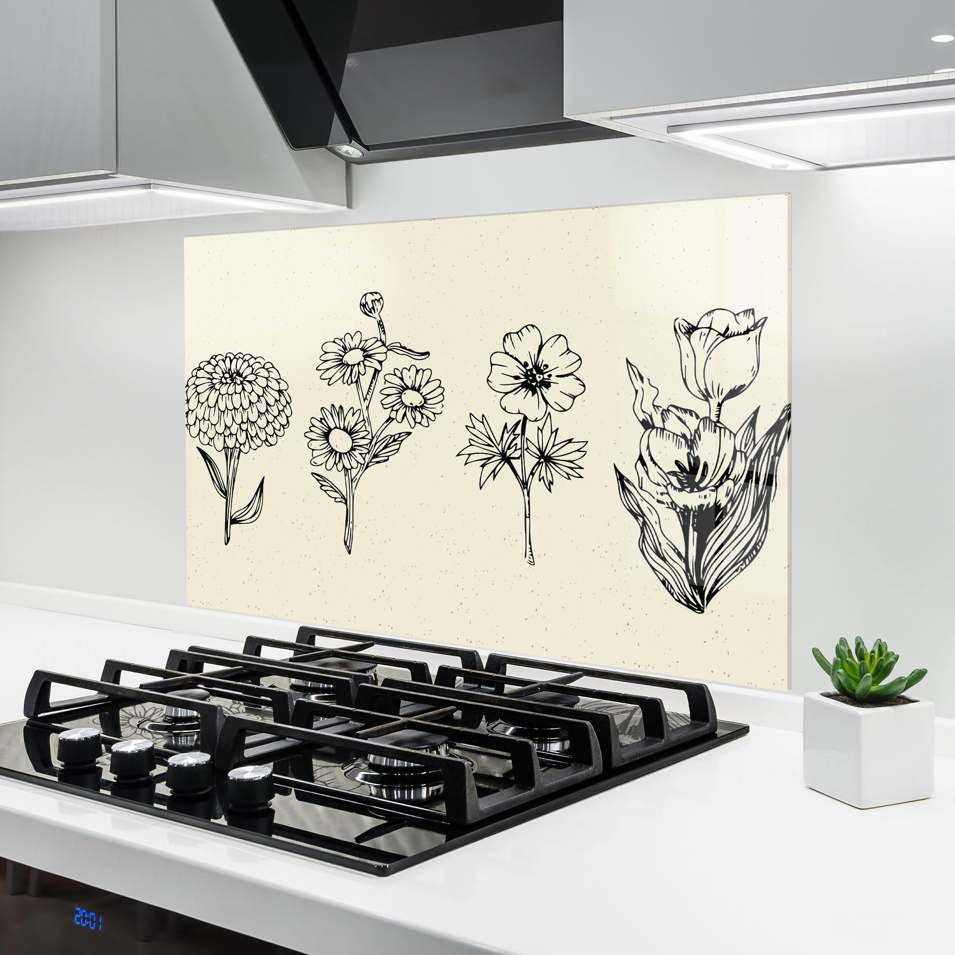 Стъклен панел за кухня Black Line Cream mockup 6