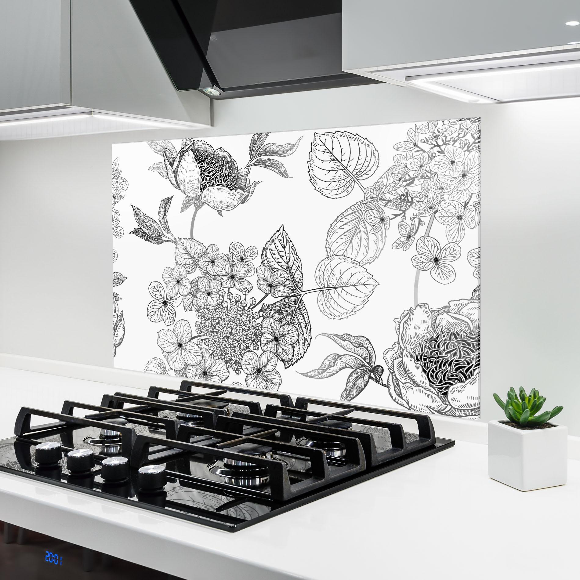 Стъклен панел за кухня Black Line Flower mockup 6