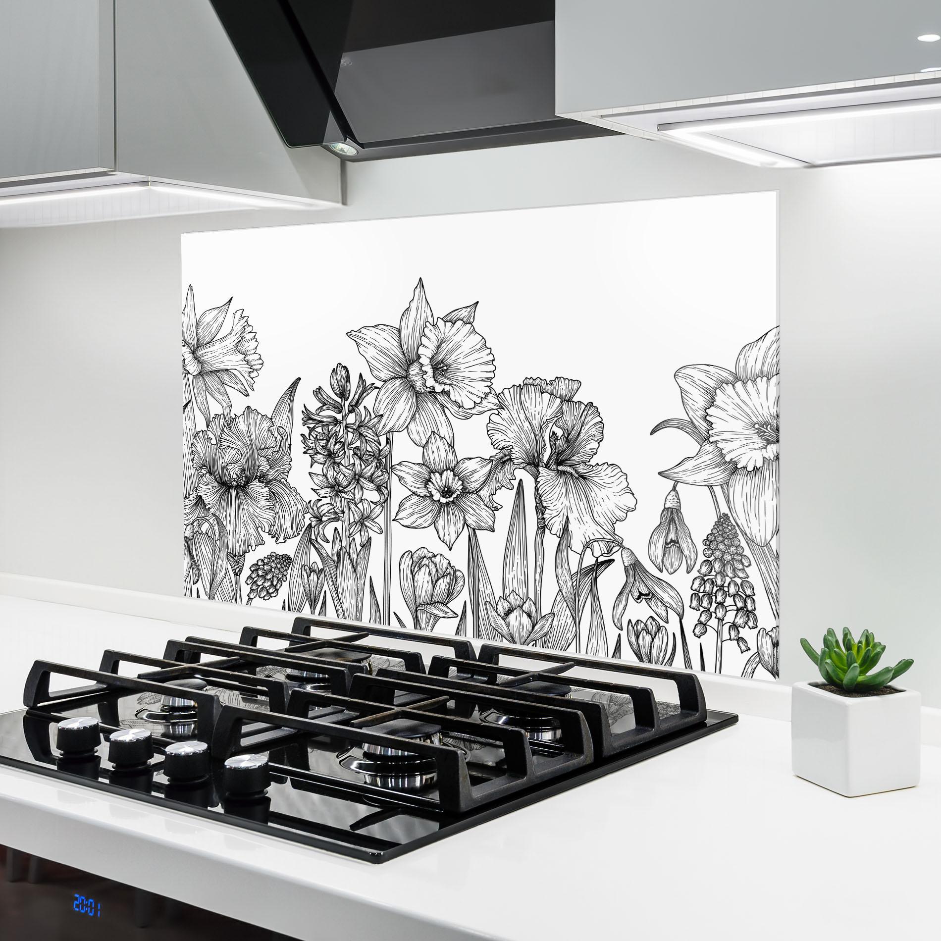 Стъклен панел за кухня Black Line Plant mockup 6